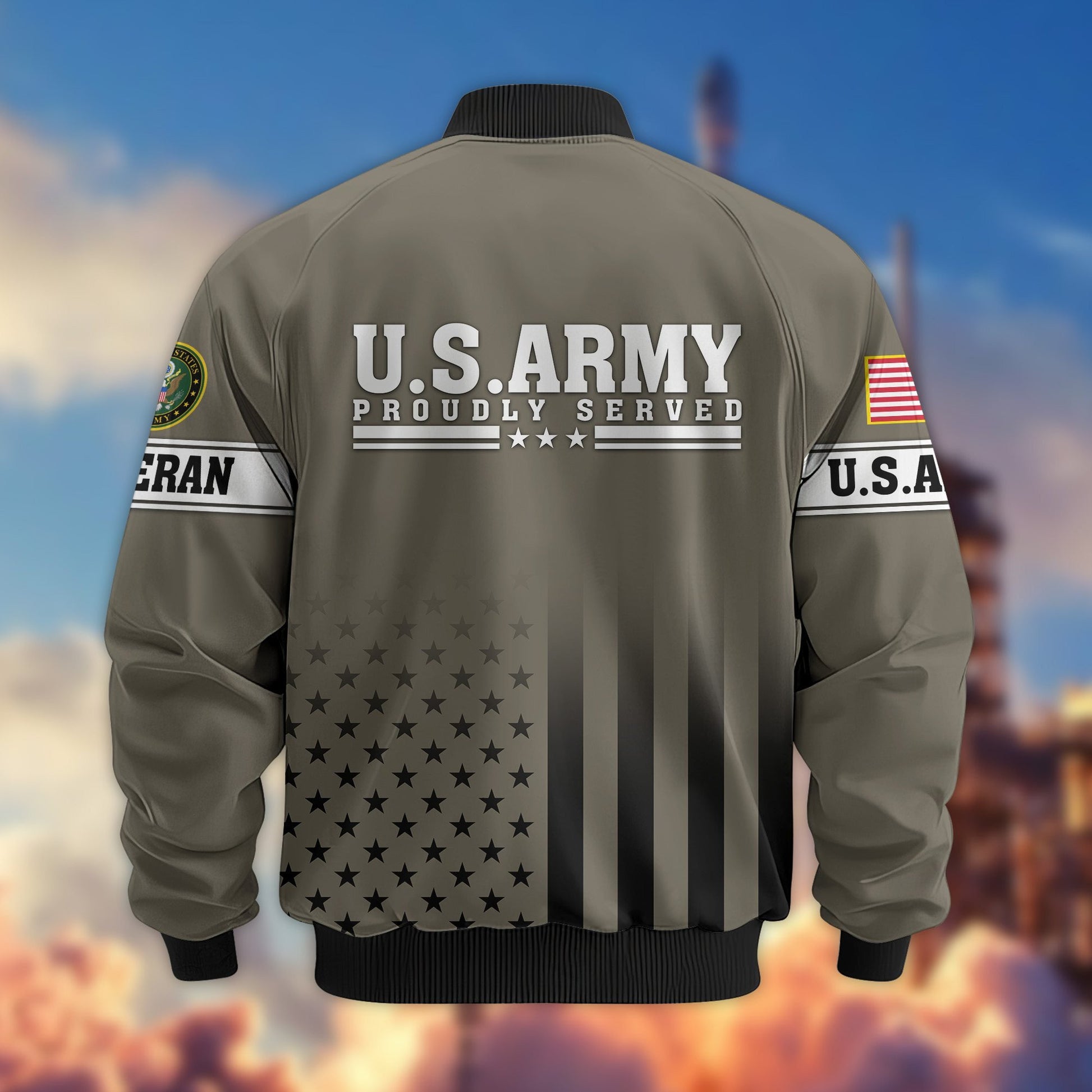 Premium Proudly Served US Veterans Bomber Jacket BPVC130901, Gifts For US Veterans, Gifts For Veterans Day