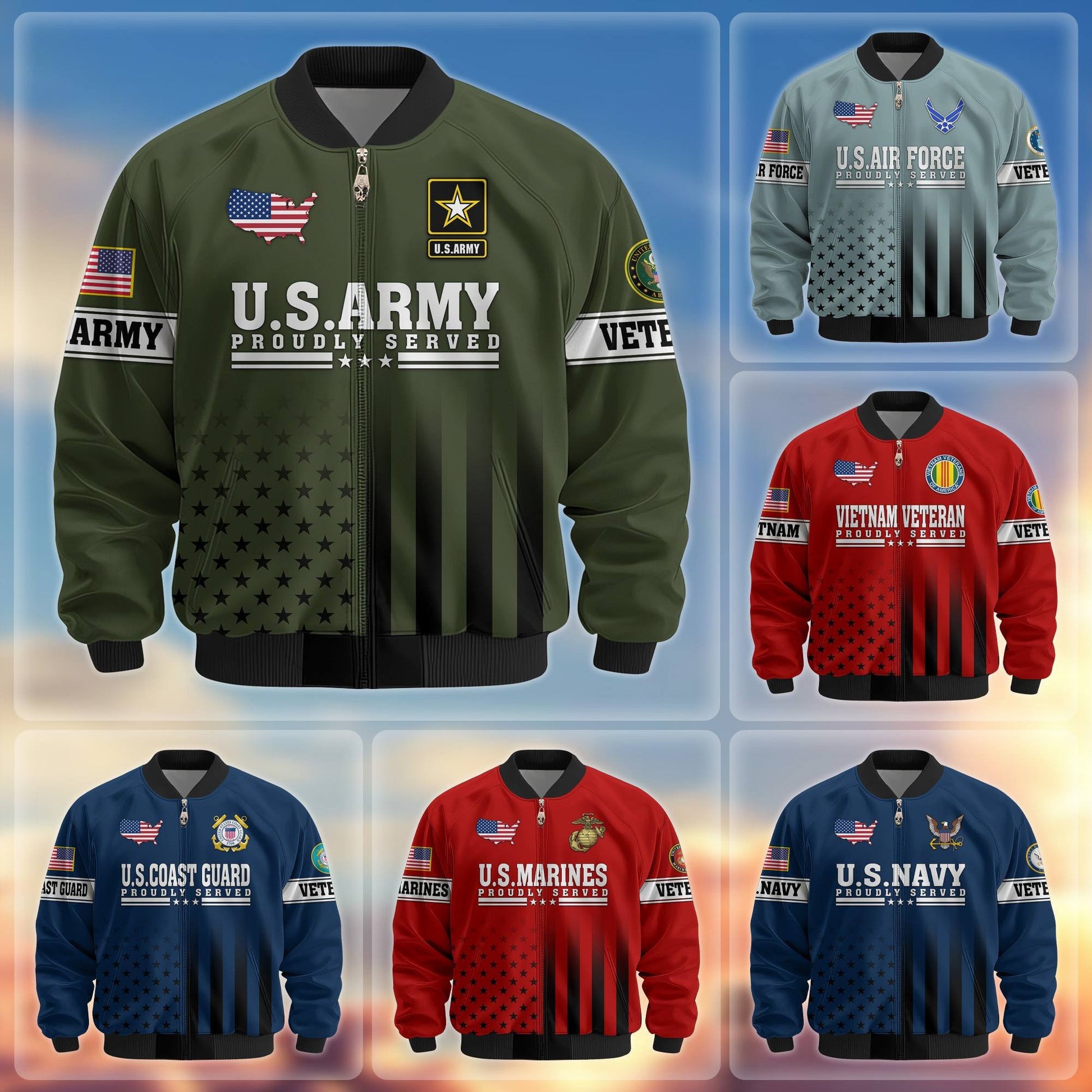 Premium Proudly Served US Veterans Bomber Jacket BPVC130901, Gifts For US Veterans, Gifts For Veterans Day