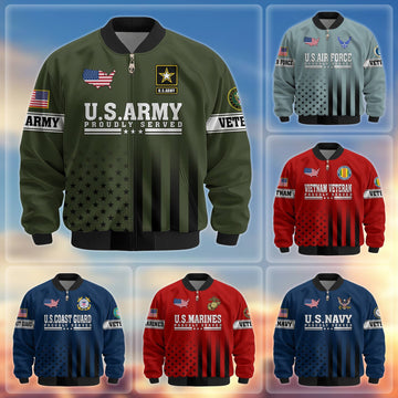 Premium Proudly Served US Veterans Bomber Jacket BPVC130901, Gifts For US Veterans, Gifts For Veterans Day