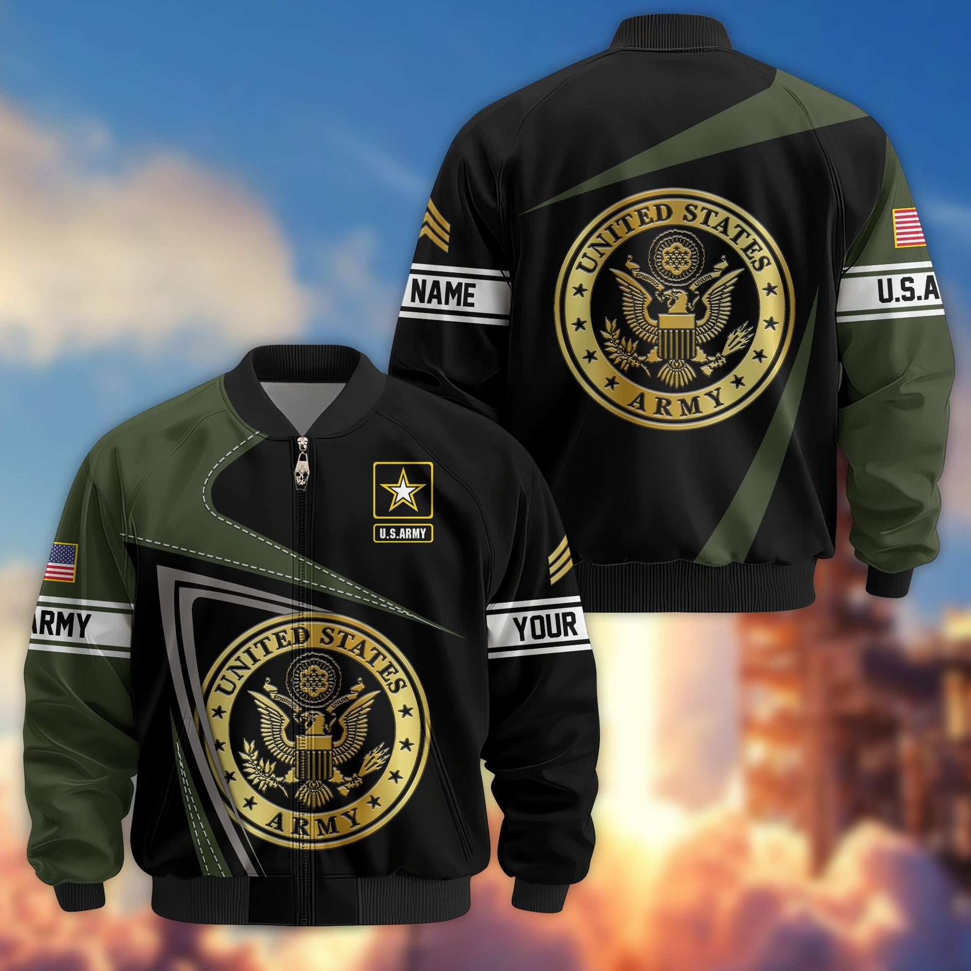 Premium US Army Veteran Bomber Jacket VPVC800101, Custom Name, Rank, Gifts For US Army Veteran