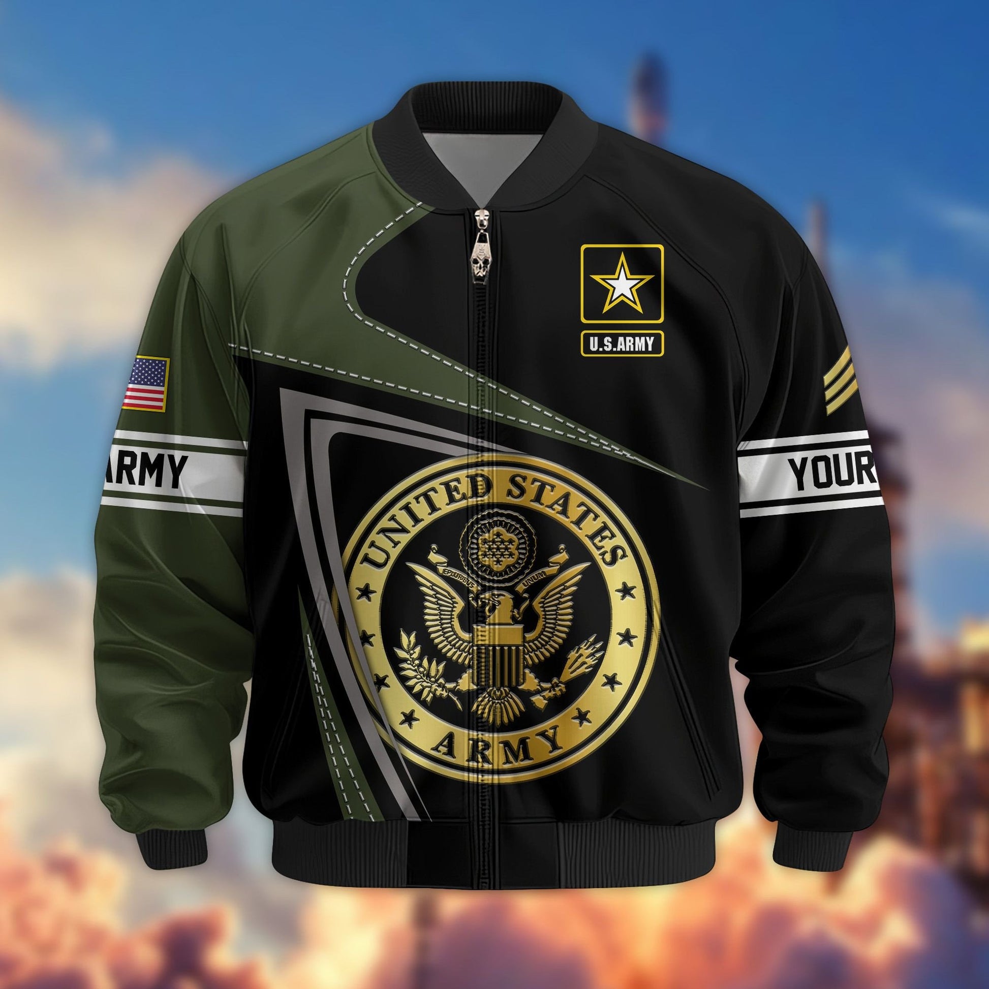 Premium US Army Veteran Bomber Jacket VPVC800101, Custom Name, Rank, Gifts For US Army Veteran