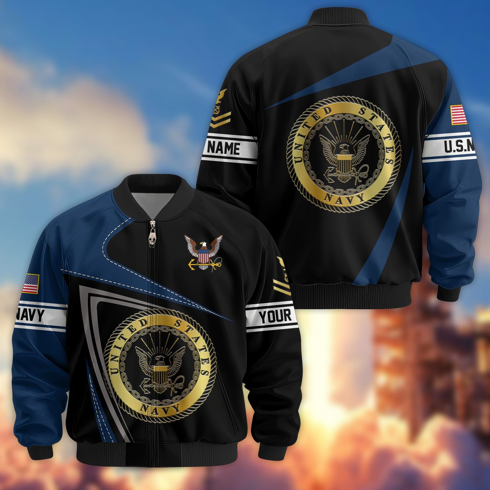 Premium US Navy Veteran Bomber Jacket VPVC800102, Custom Name, Rank, Gifts For US Navy Veteran