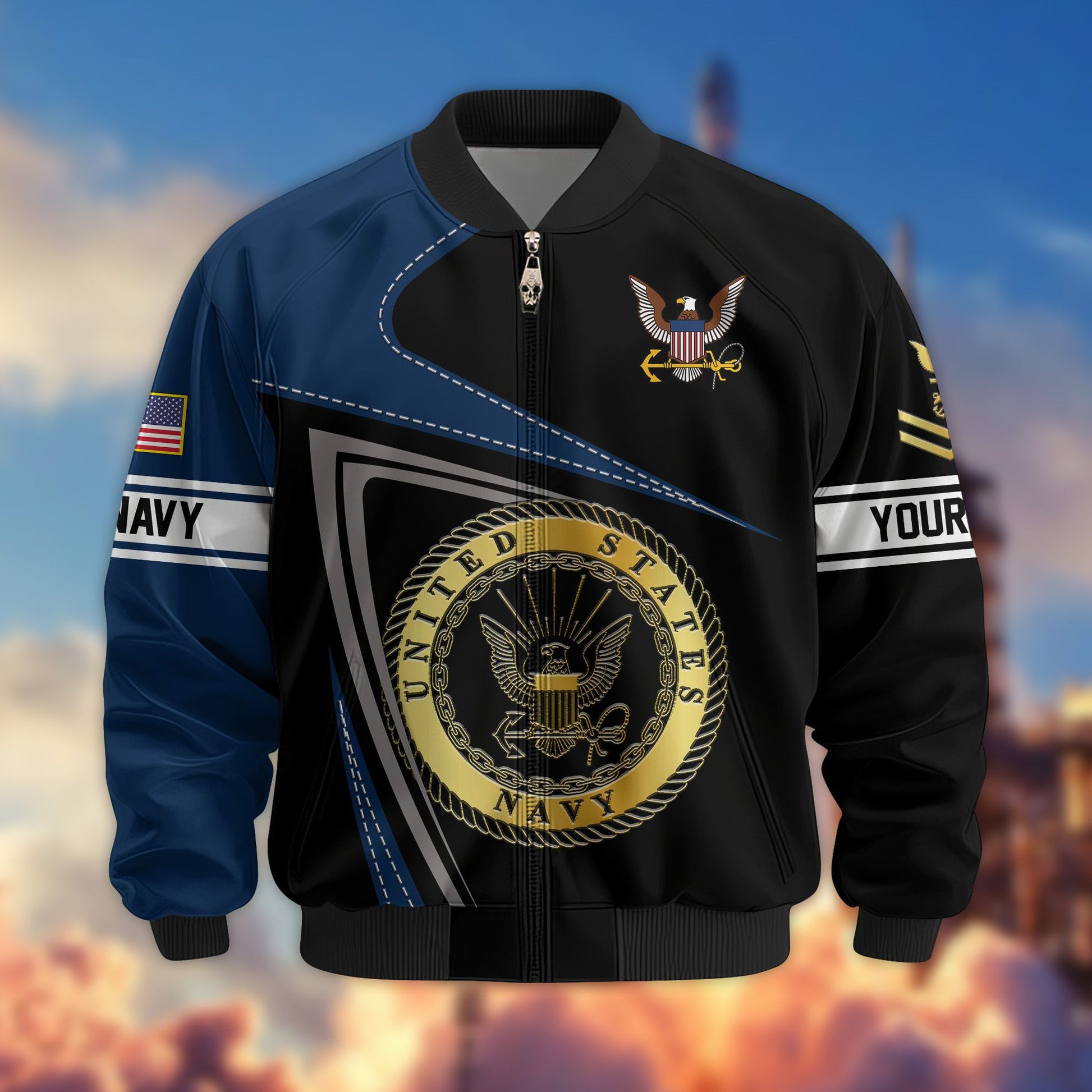 Premium US Navy Veteran Bomber Jacket VPVC800102, Custom Name, Rank, Gifts For US Navy Veteran