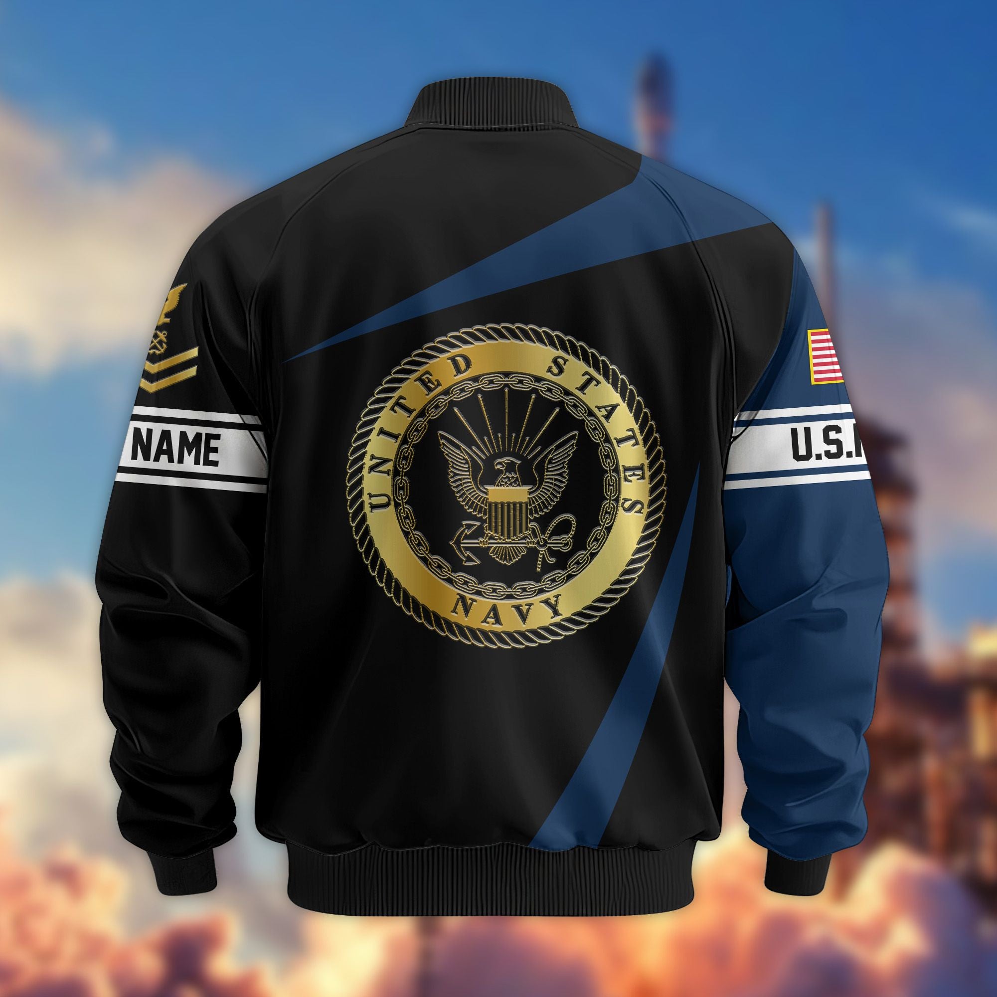 Premium US Navy Veteran Bomber Jacket VPVC800102, Custom Name, Rank, Gifts For US Navy Veteran