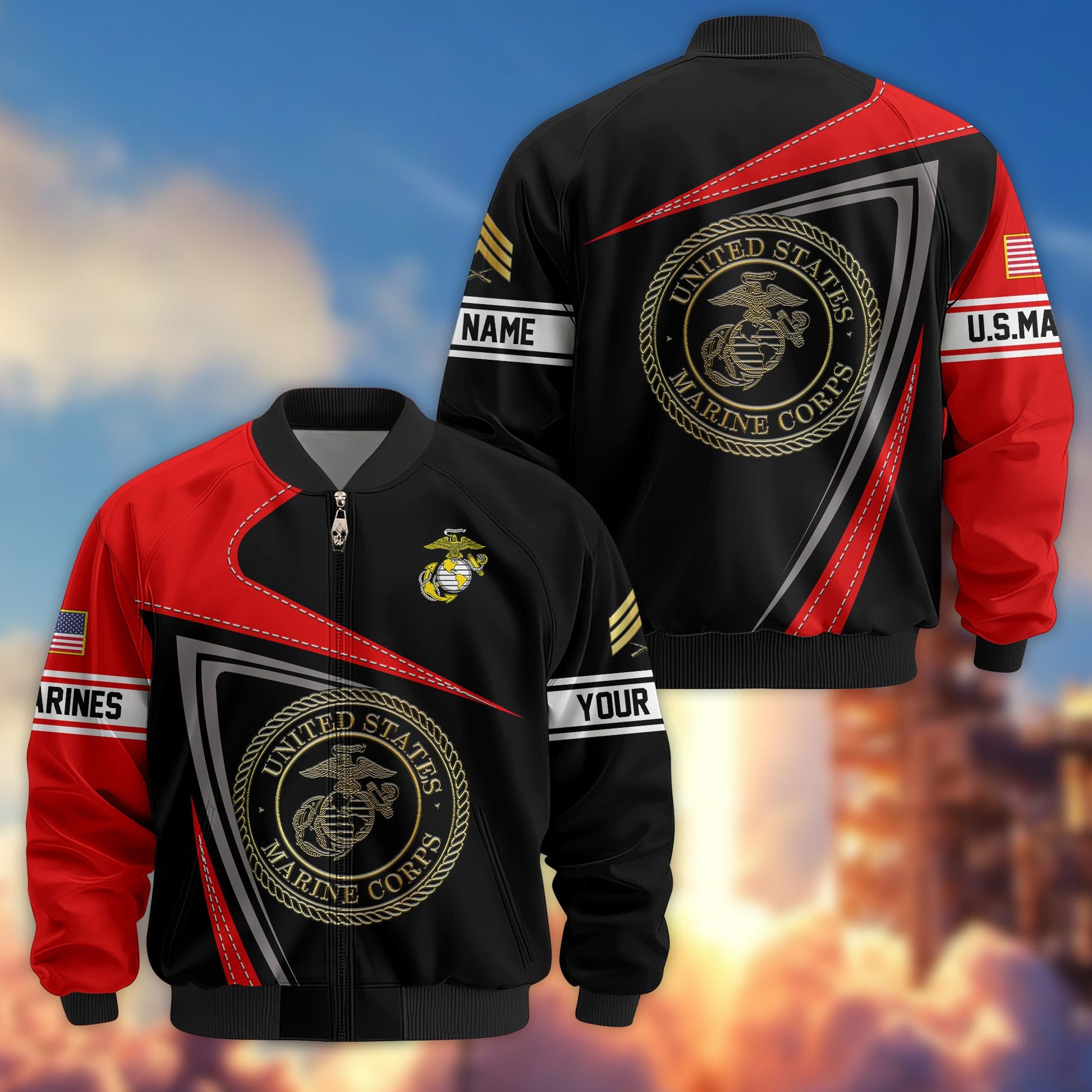 Premium USMC Veteran Bomber Jacket VPVC800103, Custom Name, Rank, Gifts For US Marines Veteran