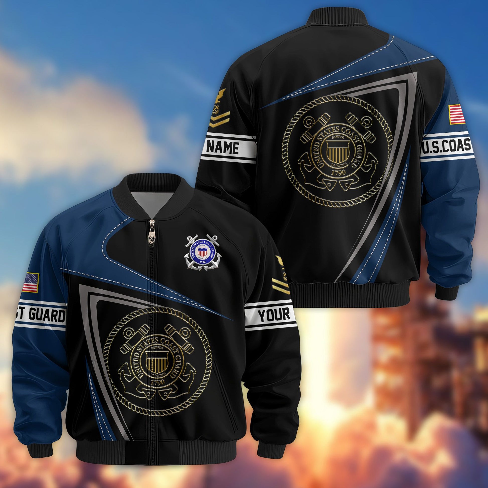 Premium USCG Veteran Bomber Jacket VPVC800105, Custom Name, Rank, Gifts For US Coast Guard Veteran