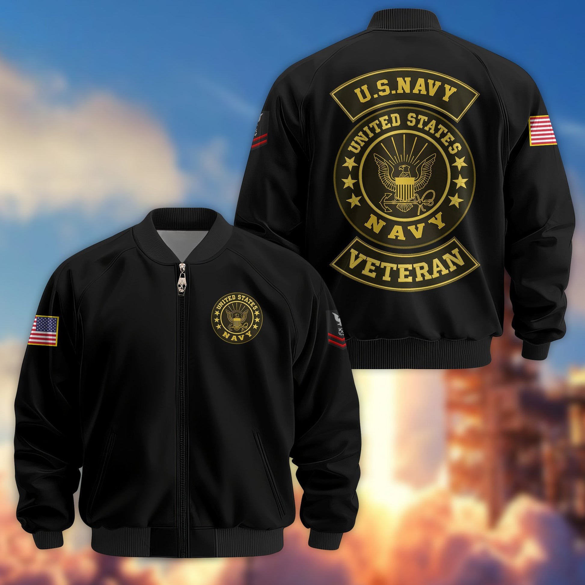 Premium US Navy Veteran Bomber Jacket VPVC800202, Custom Name, Rank, Gifts For US Navy Veteran