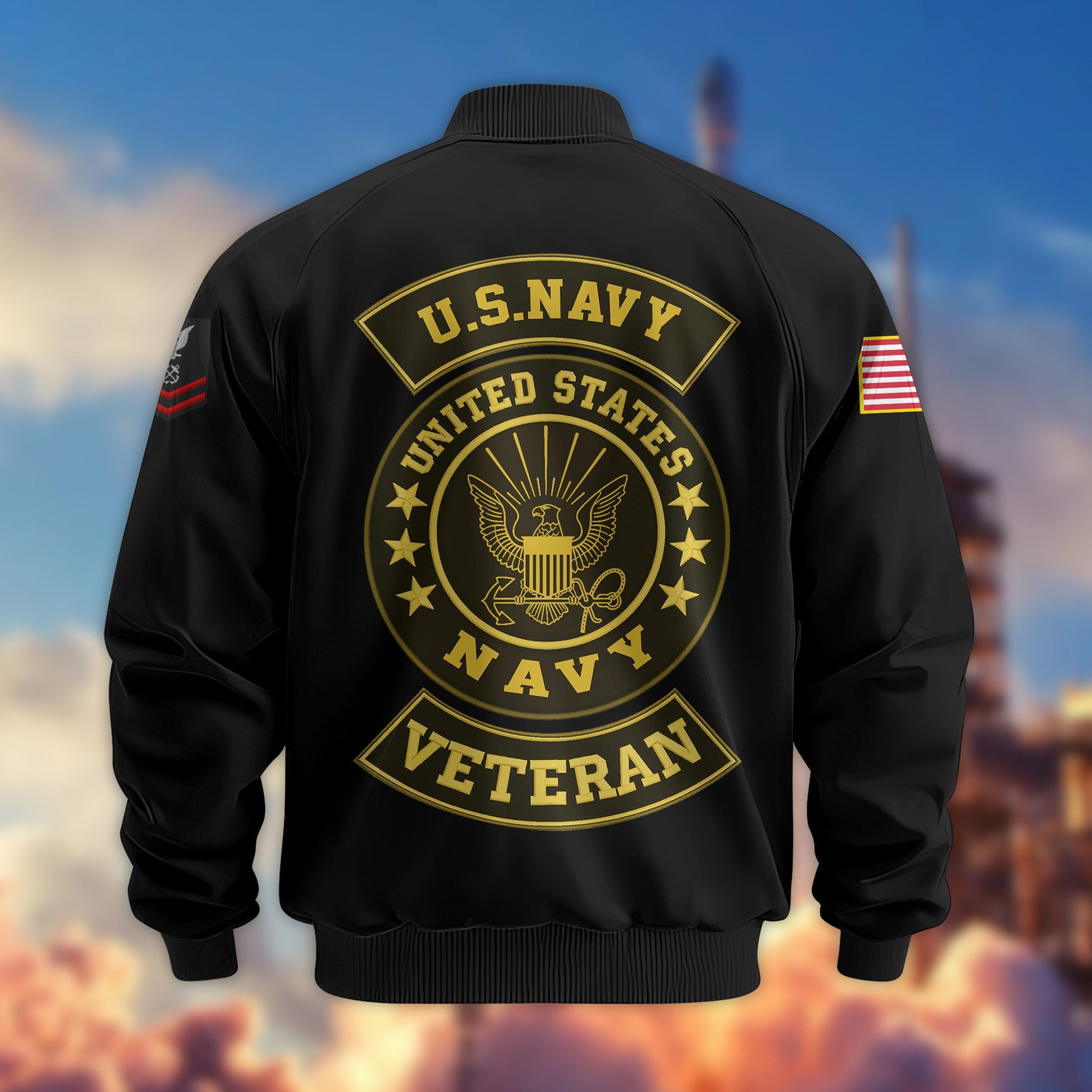 Premium US Navy Veteran Bomber Jacket VPVC800202, Custom Name, Rank, Gifts For US Navy Veteran