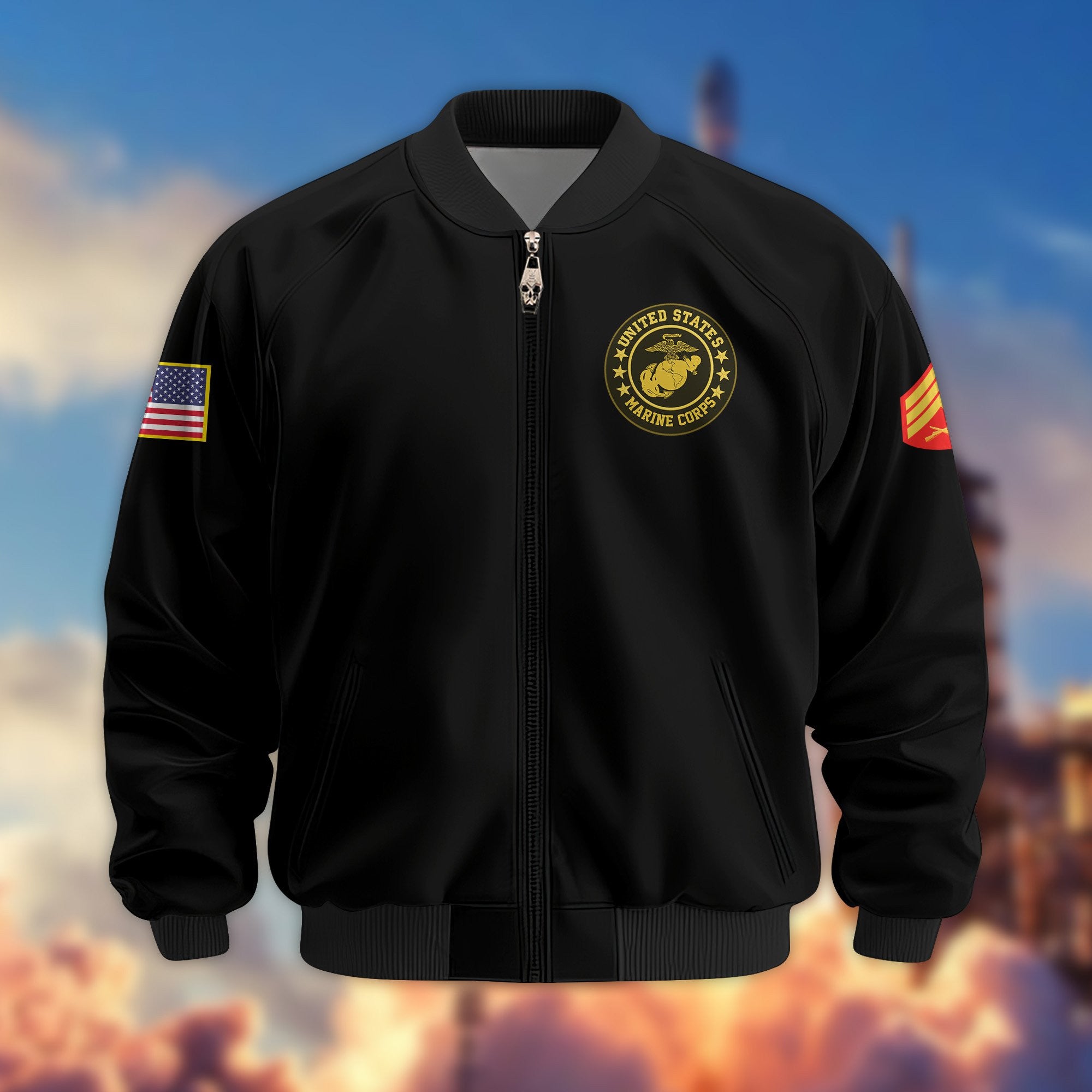 Premium USMC Veteran Bomber Jacket VPVC800203, Custom Name, Rank, Gifts For US Marines Veteran