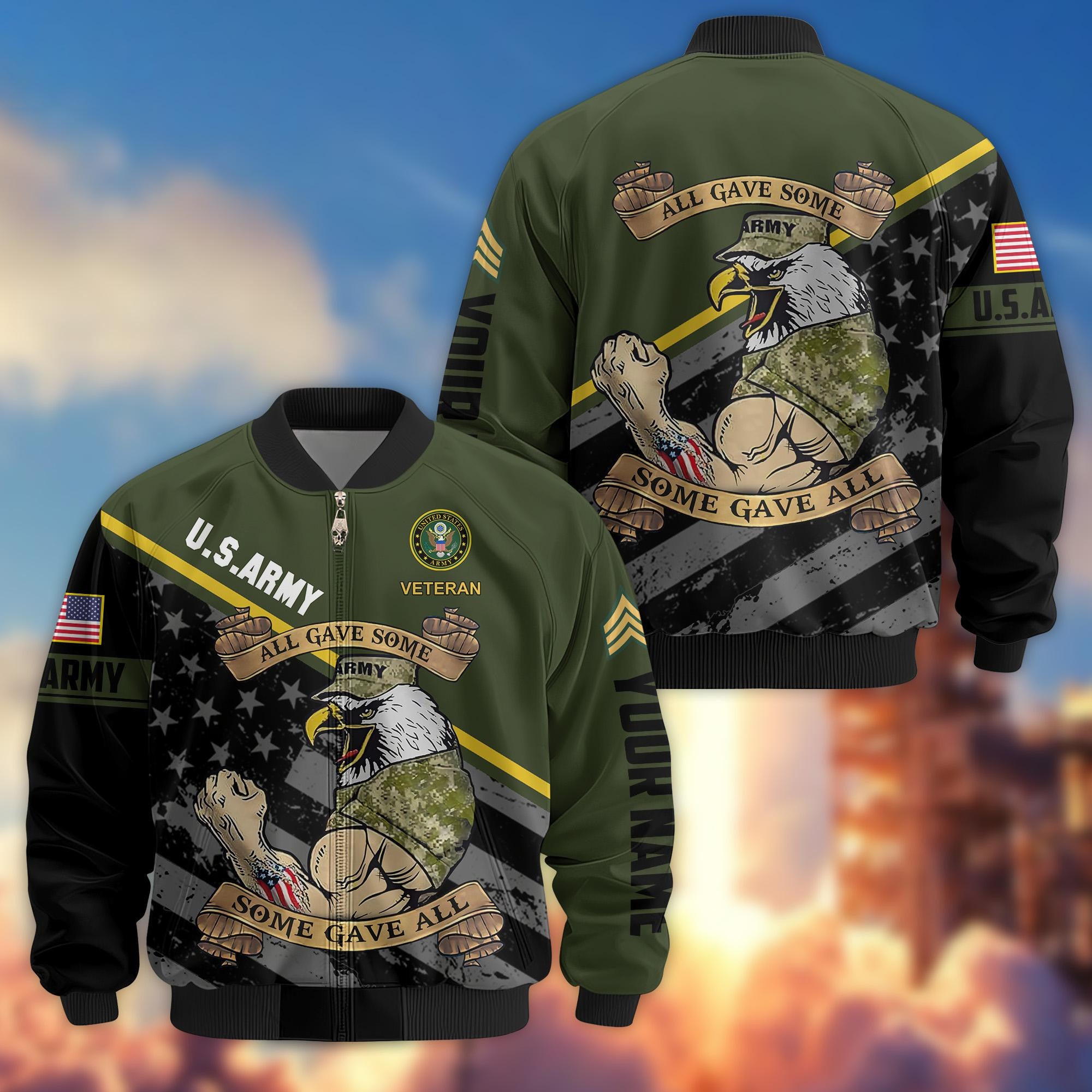 Premium US Army Veteran Bomber Jacket VPVC800401, Custom Name, Rank, Gifts For US Army Veteran