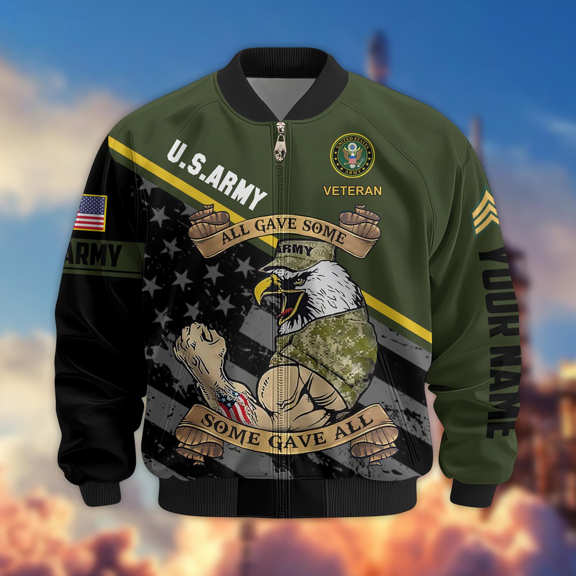 Premium US Army Veteran Bomber Jacket VPVC800401, Custom Name, Rank, Gifts For US Army Veteran