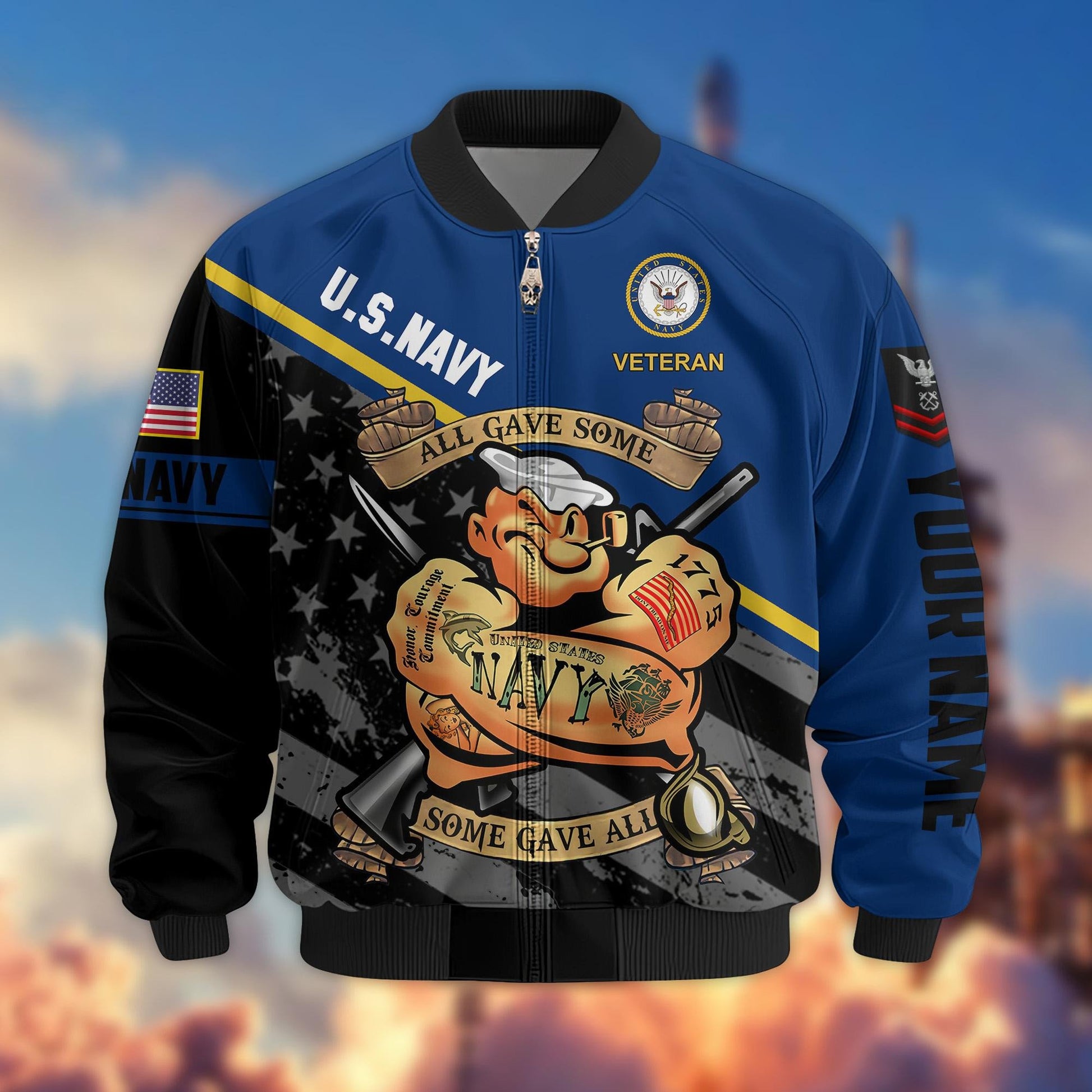 Premium US Navy Veteran Bomber Jacket VPVC800402, Custom Name, Rank, Gifts For US Navy Veteran