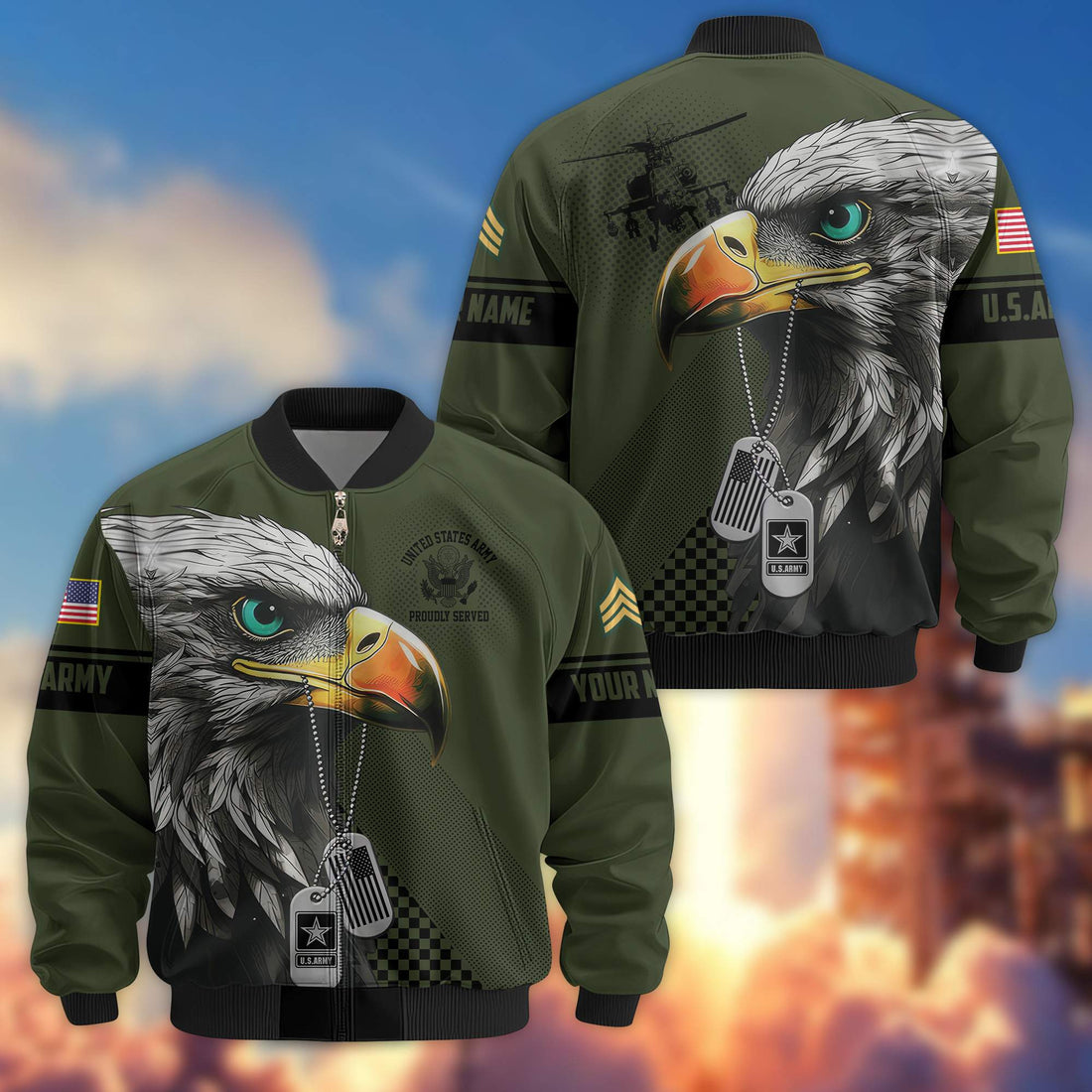 Premium US Army Veteran Bomber Jacket VPVC800501, Custom Name, Rank, Gifts For US Army Veteran