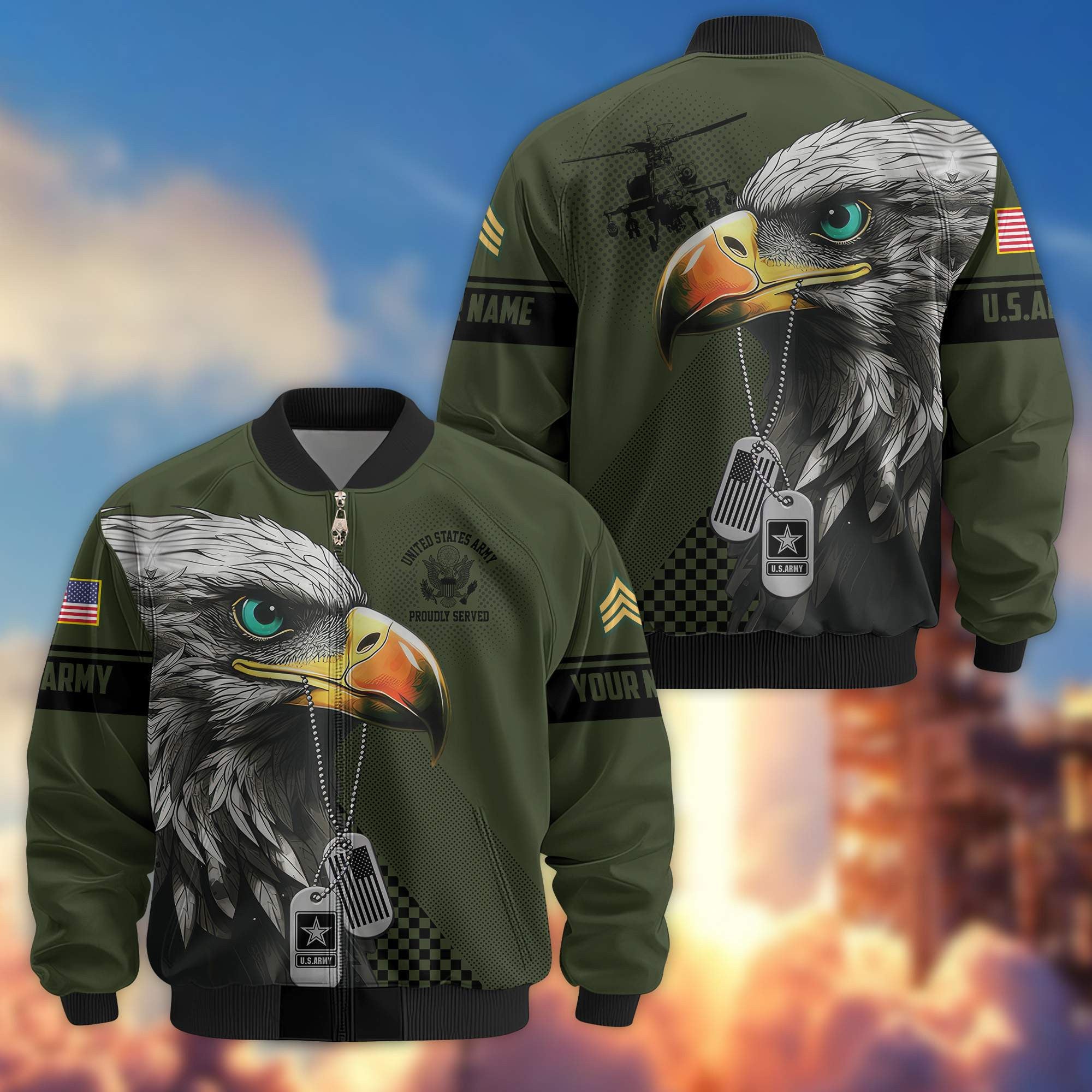Premium US Army Veteran Bomber Jacket VPVC800501, Custom Name, Rank, Gifts For US Army Veteran