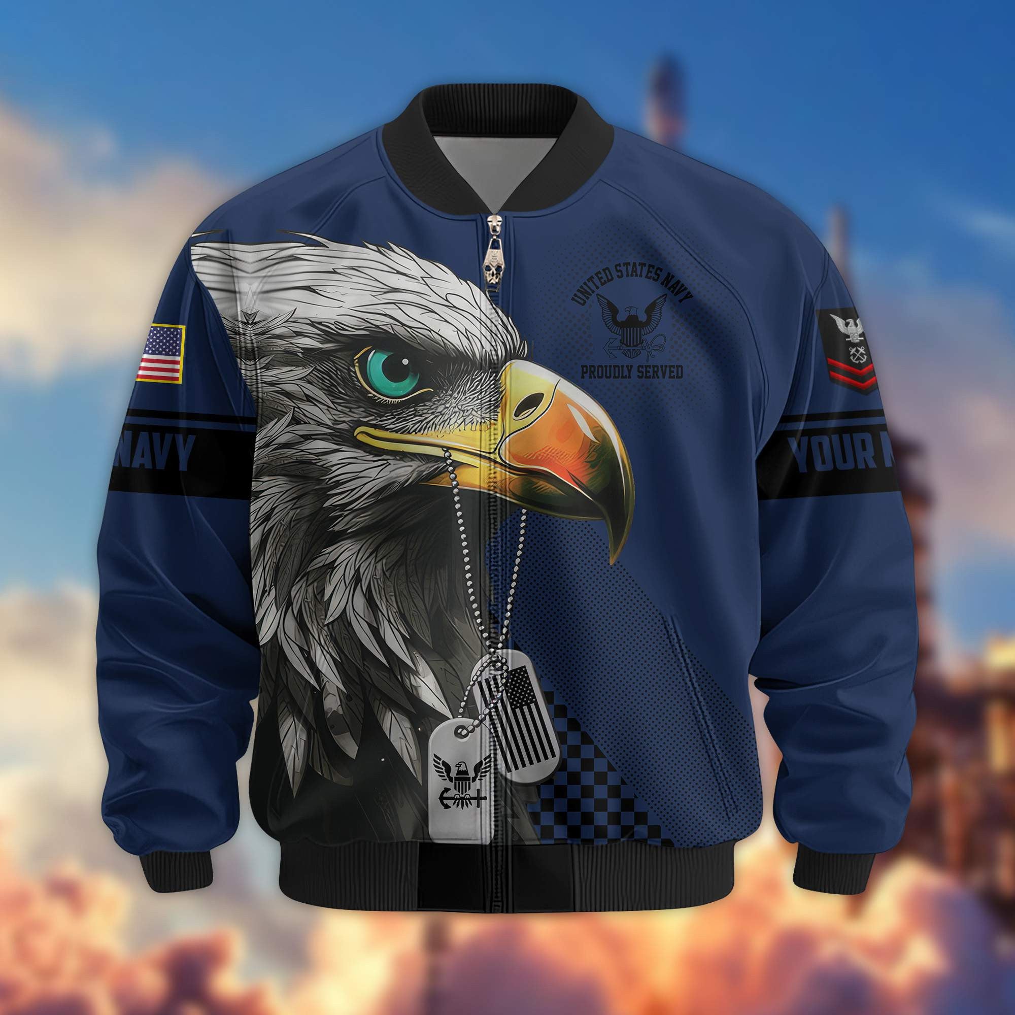 Premium US Navy Veteran Bomber Jacket VPVC800502, Custom Name, Rank, Gifts For US Navy Veteran
