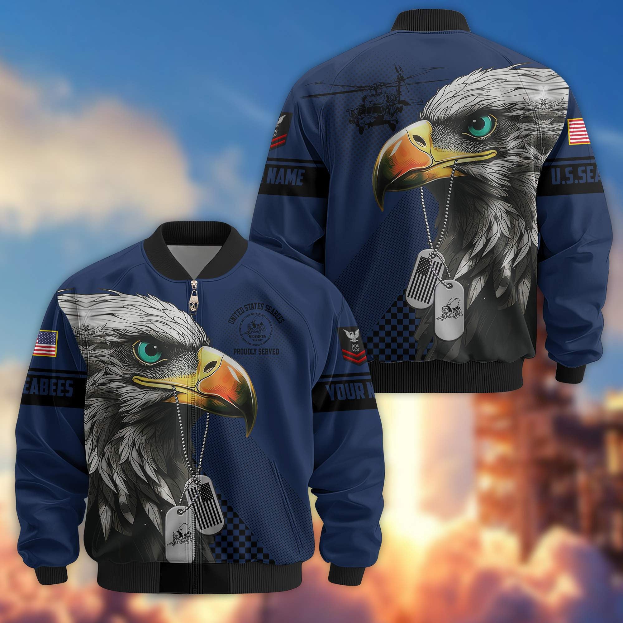 Premium US Seabees Veteran Bomber Jacket VPVC800509, Custom Name, Rank, Gifts For Seabees Veteran