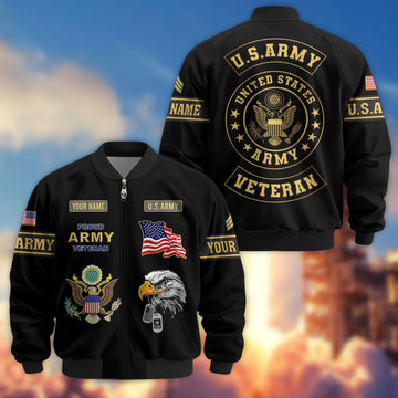 Premium US Army Veteran Bomber Jacket VPVC800701, Custom Name, Rank, Gifts For US Army Veteran