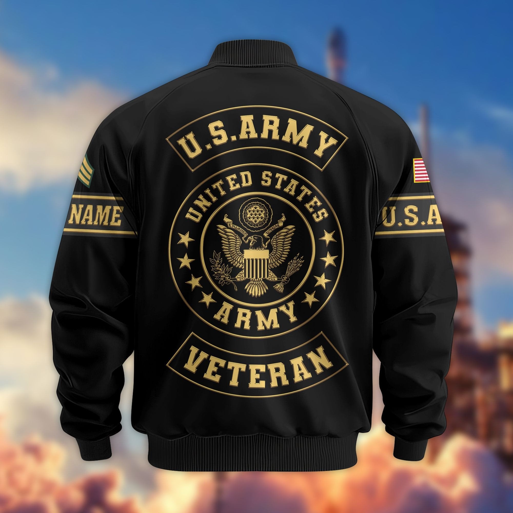 Premium US Army Veteran Bomber Jacket VPVC800701, Custom Name, Rank, Gifts For US Army Veteran