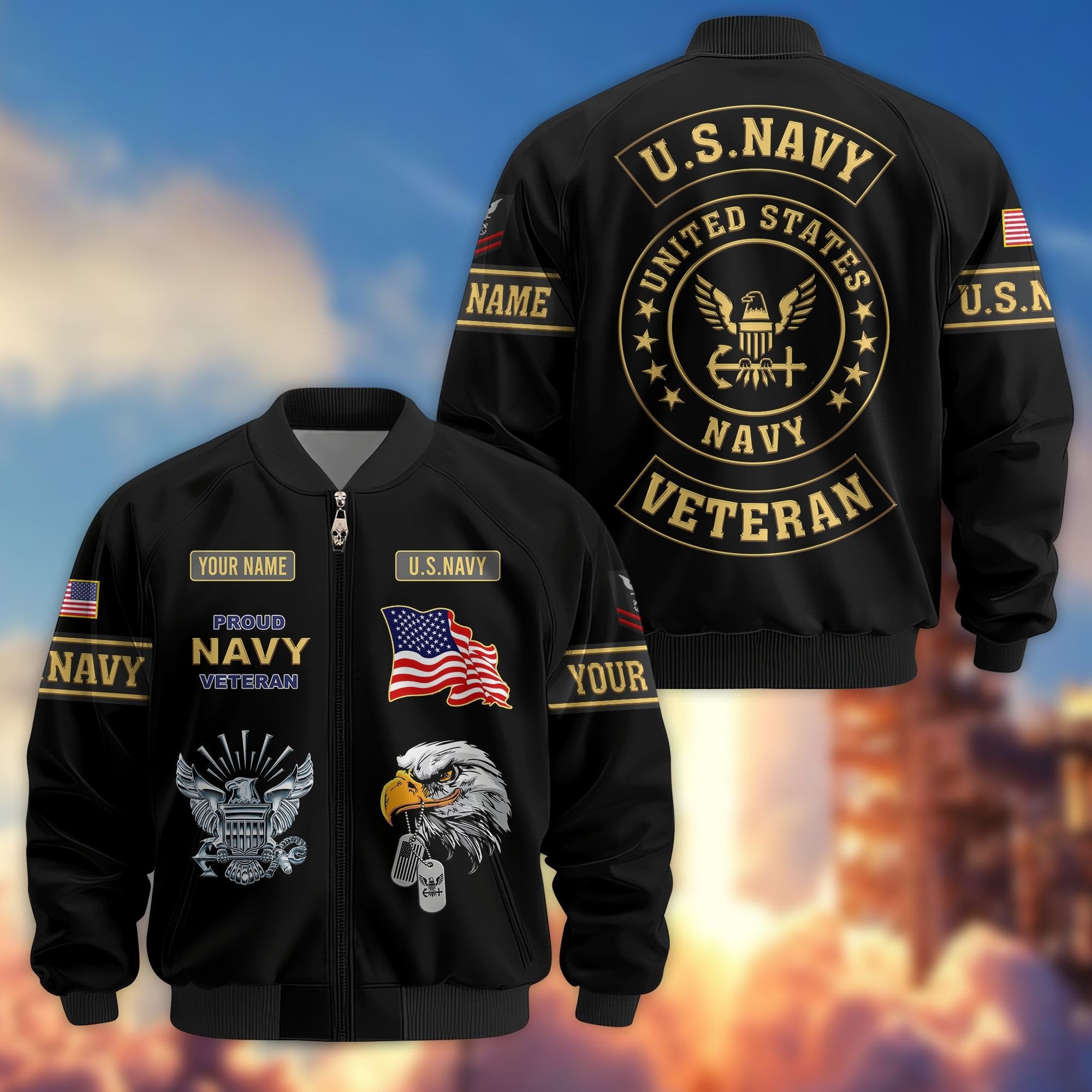 Premium US Navy Veteran Bomber Jacket VPVC800702, Custom Name, Rank, Gifts For US Navy Veteran
