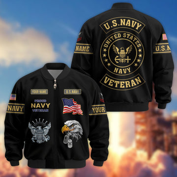 Premium US Navy Veteran Bomber Jacket VPVC800702, Custom Name, Rank, Gifts For US Navy Veteran
