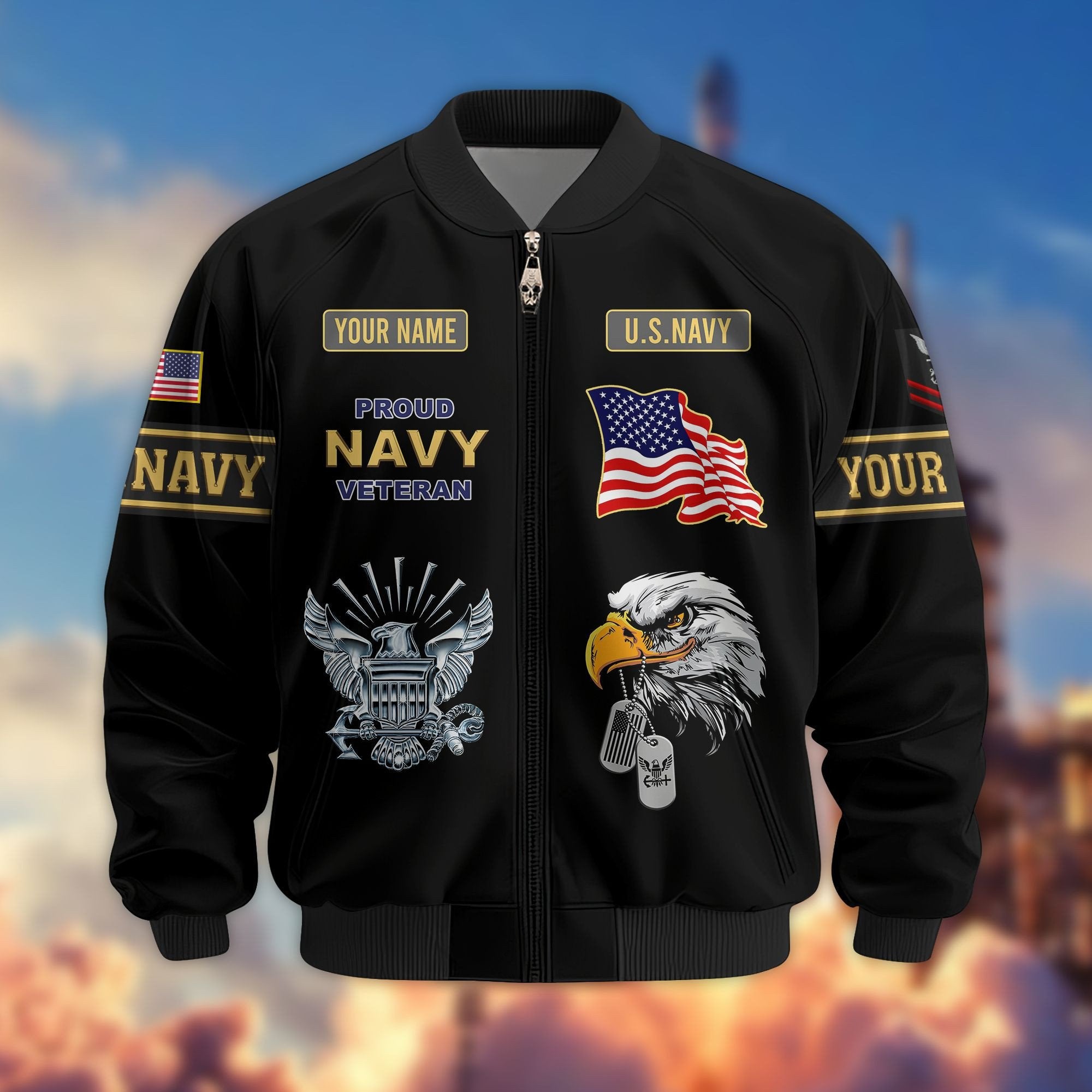 Premium US Navy Veteran Bomber Jacket VPVC800702, Custom Name, Rank, Gifts For US Navy Veteran