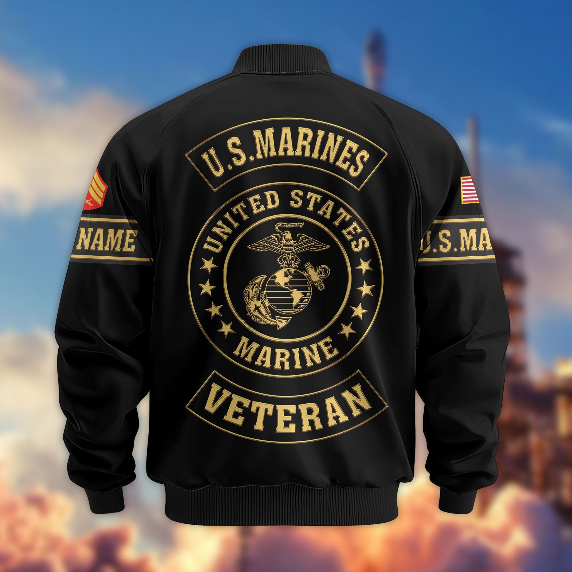 Premium USMC Veteran Bomber Jacket VPVC800703, Custom Name, Rank, Gifts For US Marines Veteran