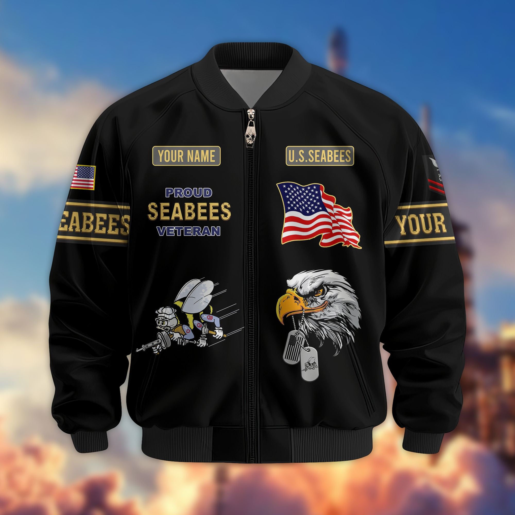 Premium US Seabees Veteran Bomber Jacket VPVC800709, Custom Name, Rank, Gifts For Seabees Veteran