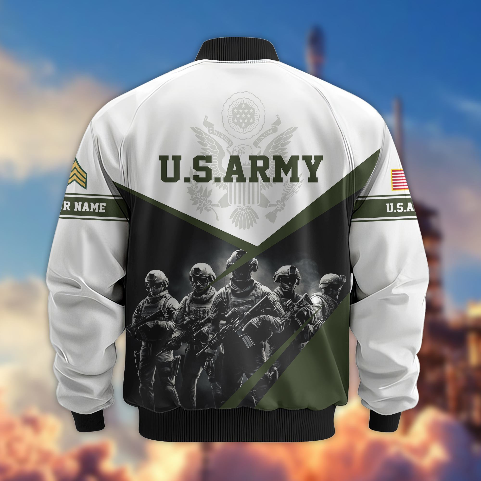 US Army Veteran Bomber Jacket VPVC800601, Custom Name, Rank, Gifts For US Army Veteran