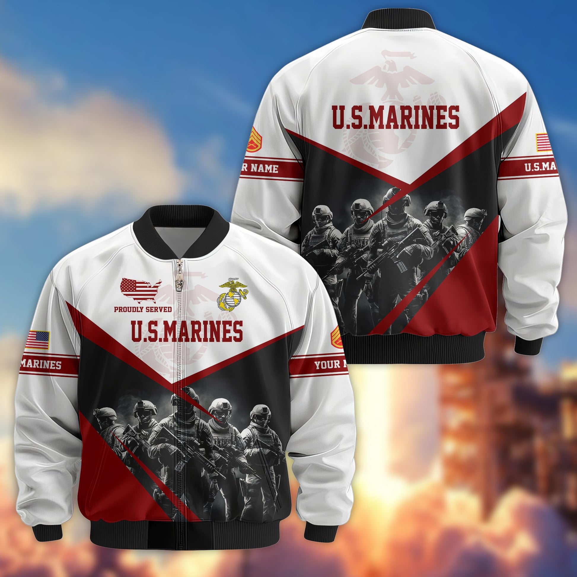 USMC Veteran Bomber Jacket VPVC800603, Custom Name, Rank, Gifts For US Marines Veteran