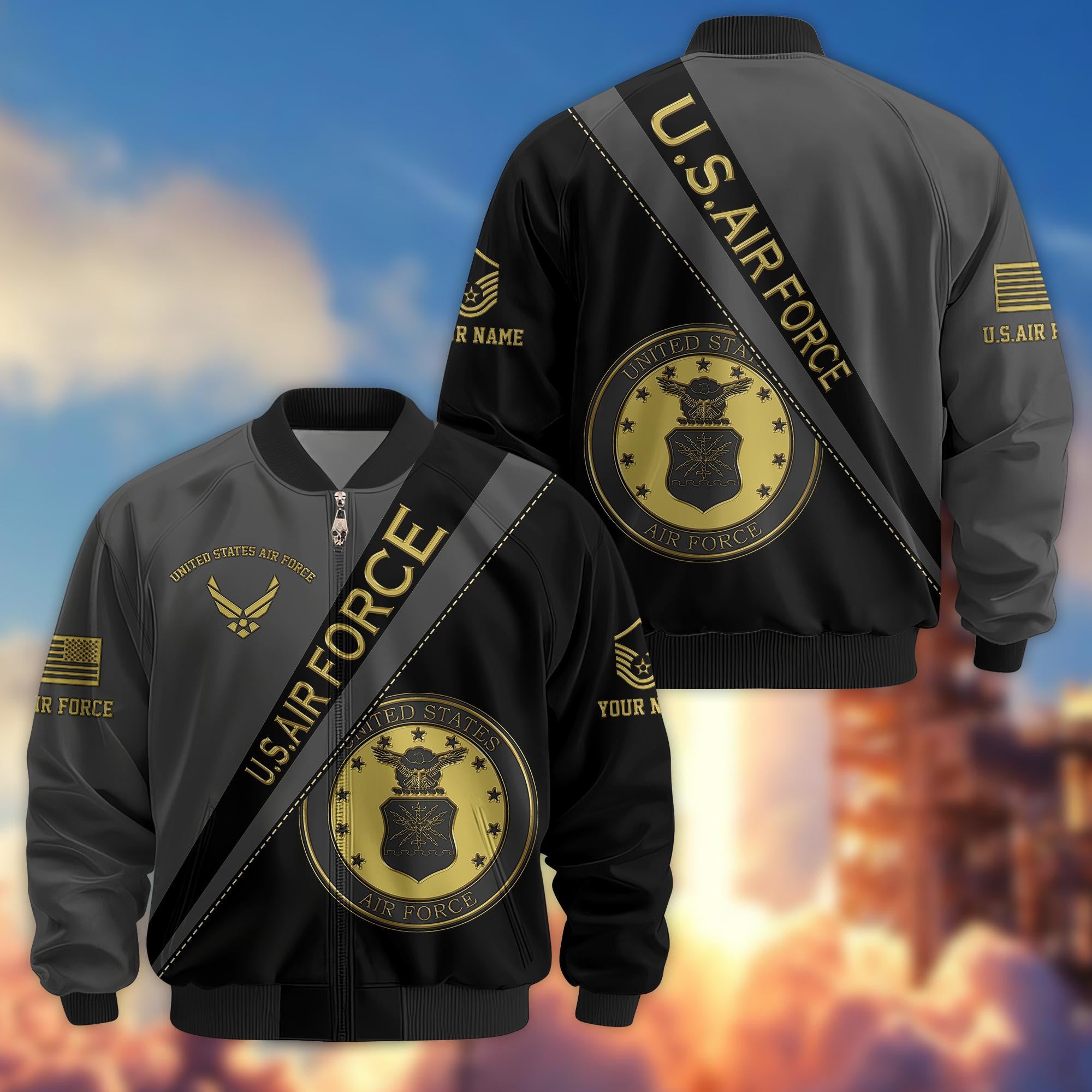 Premium Custom Name, Rank, USAF Veteran Bomber Jacket VPVC800904, Gifts For US Air Force Veteran