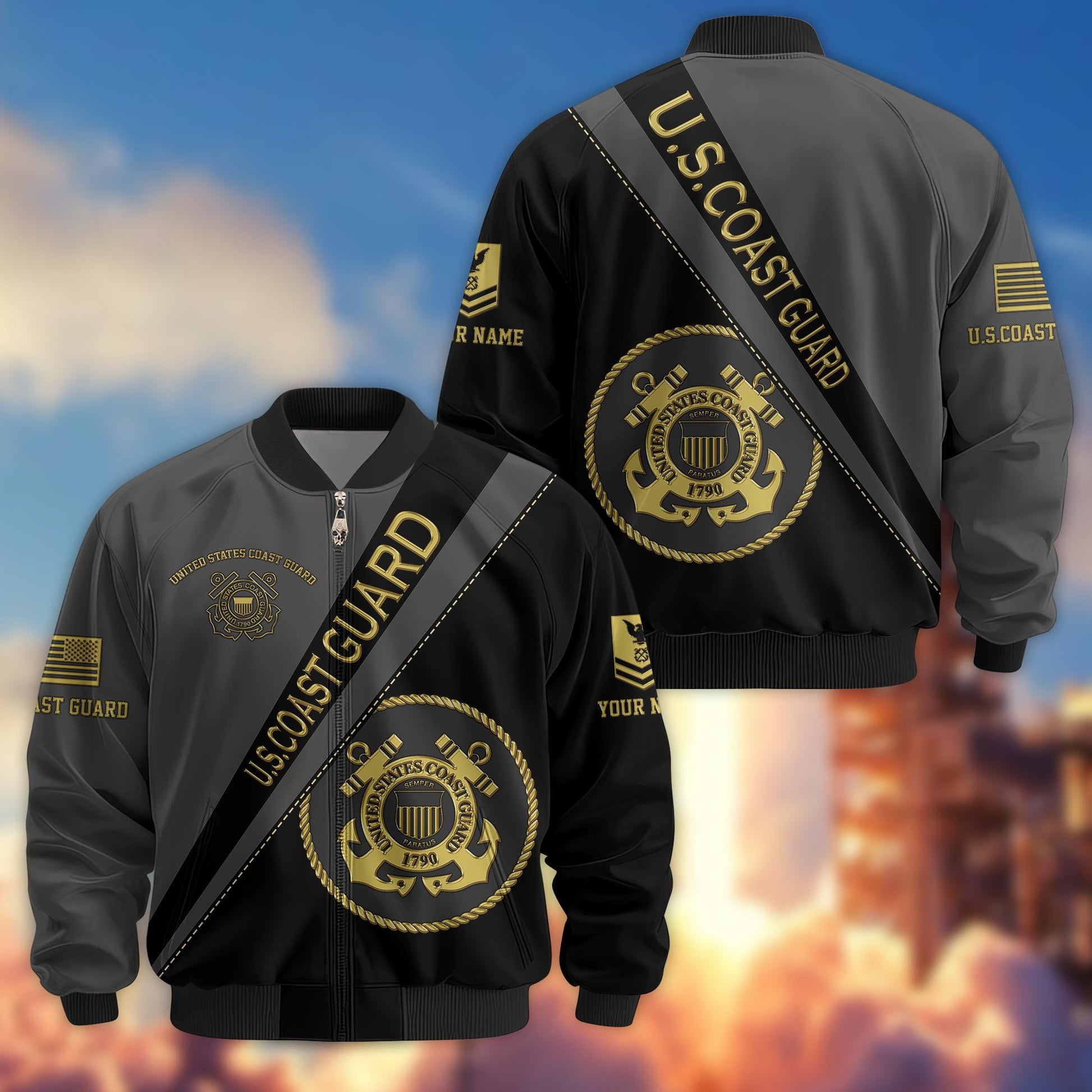 Premium Custom Name, Rank, USCG Veteran Bomber Jacket VPVC800905, Gifts For US Coast Guard Veteran
