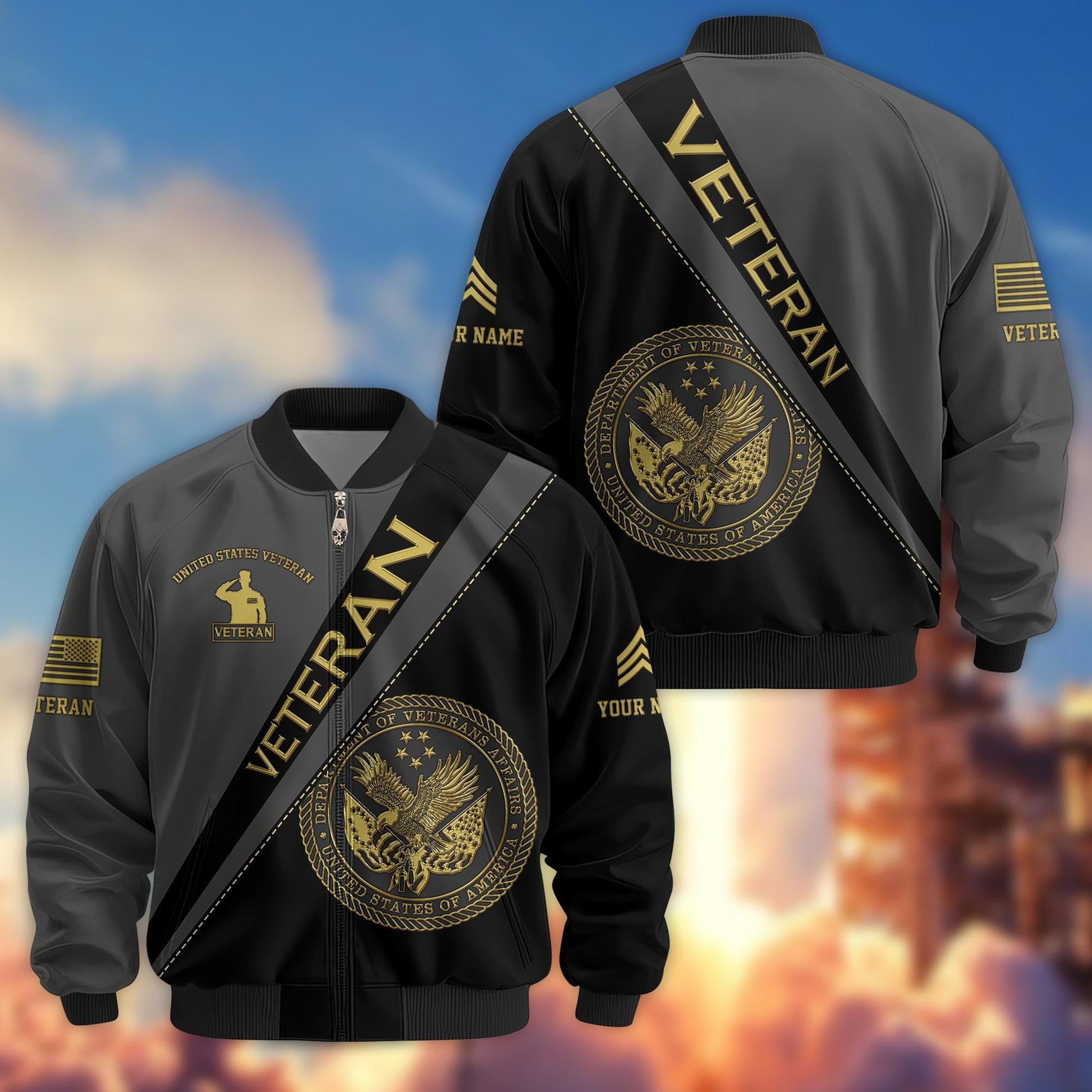Premium Custom Name, Rank, US Veterans Bomber Jacket VPVC800907, Gifts For US Veteran