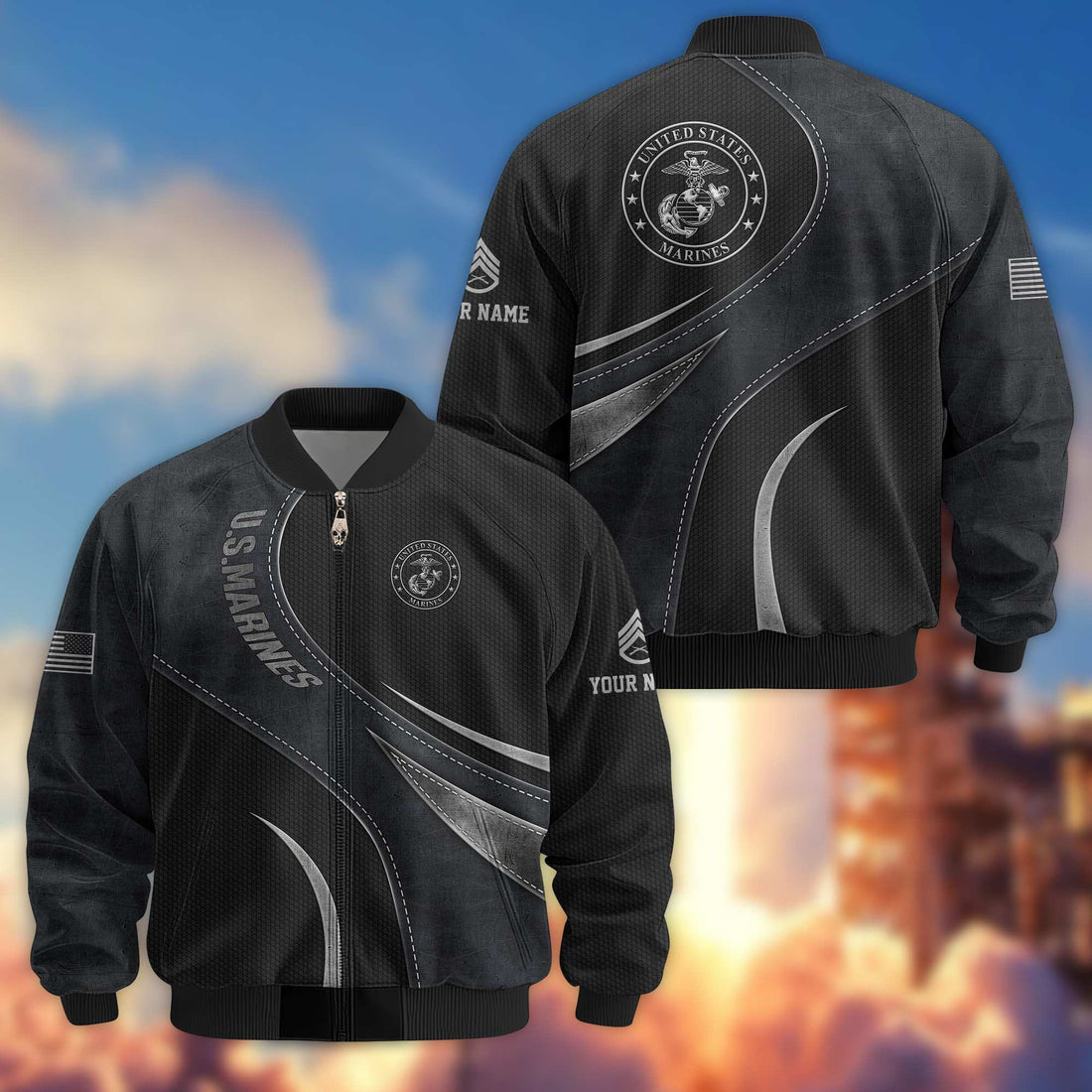Premium Custom Name, Rank, USMC Veteran Bomber Jacket VPVC801003, Gifts For US Marines Veteran