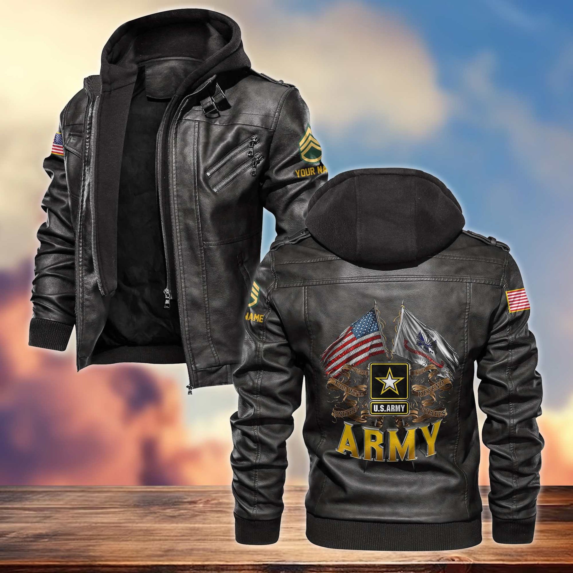 Premium US Army Leather Jacket VPVC700101, Custom Name, Rank, Gifts For Army Veteran