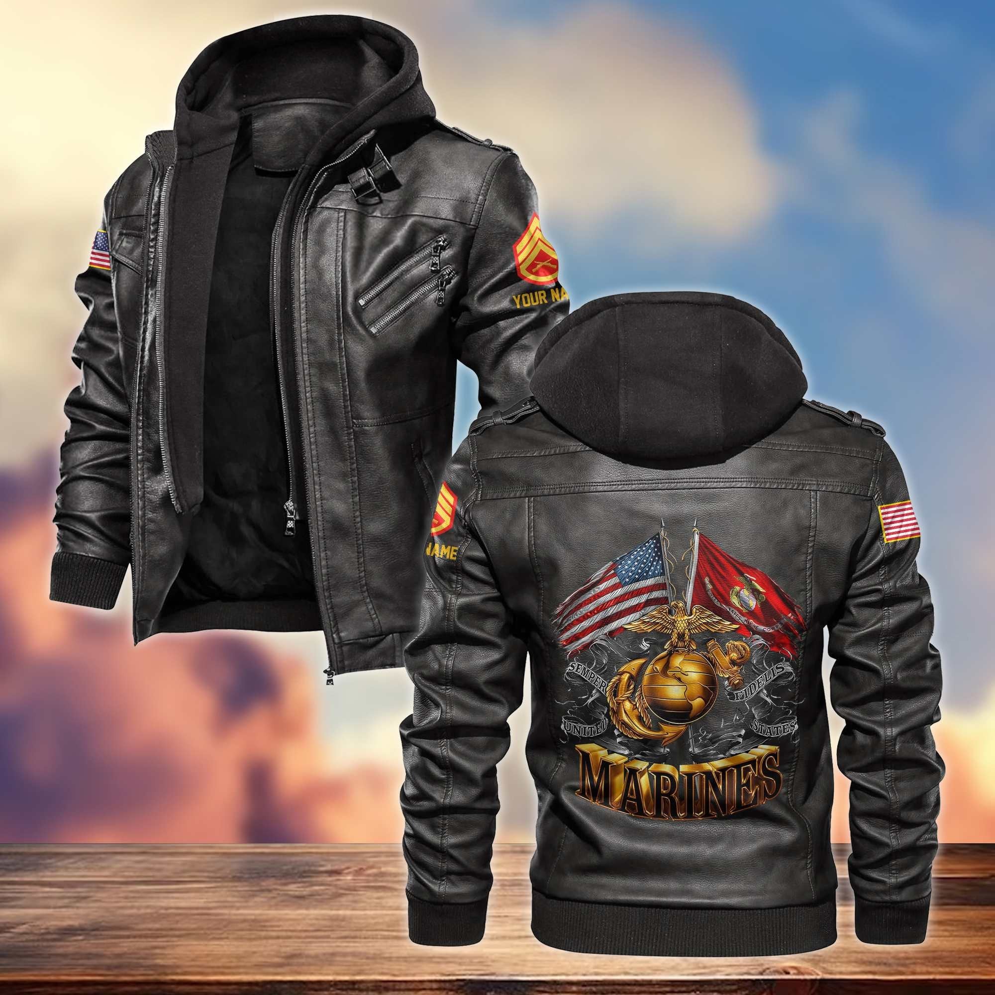 Premium USMC Leather Jacket VPVC700103, Custom Name, Rank, Gifts For Marine Veteran