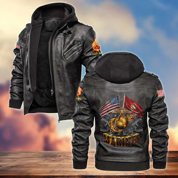 Premium USMC Leather Jacket VPVC700103, Custom Name, Rank, Gifts For Marine Veteran