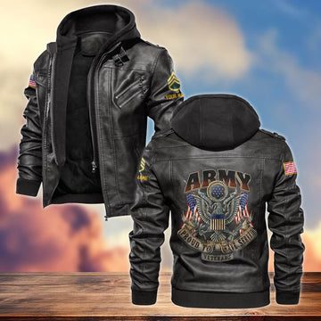 Premium US Army Leather Jacket VPVC700201, Custom Name, Rank, Gifts For Army Veteran