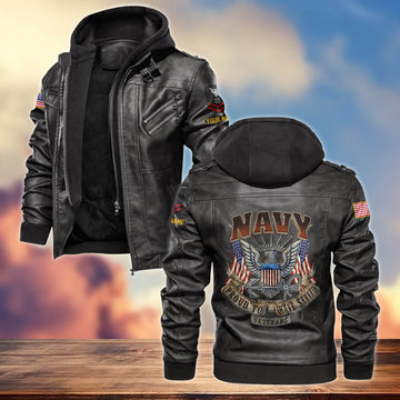 Premium US Navy Leather Jacket VPVC700202, Custom Name, Rank, Gifts For Navy Veteran