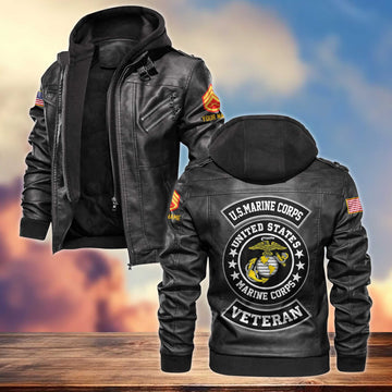 Premium USMC Leather Jacket VPVC700303, Custom Name, Rank, Gifts For Marine Veteran