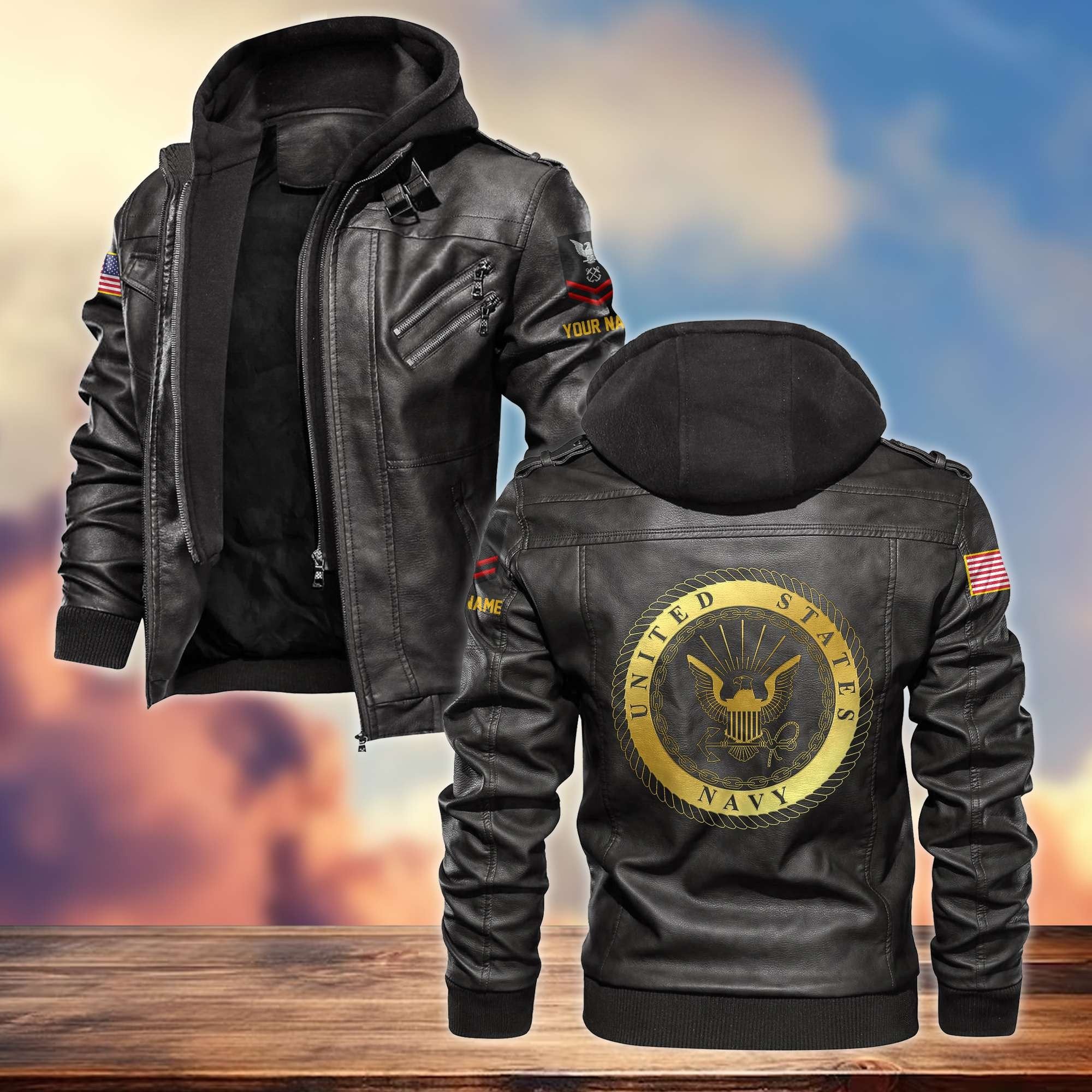 US Navy Leather Jacket VPVC700702, Custom Name, Rank, Gifts For Navy Veteran