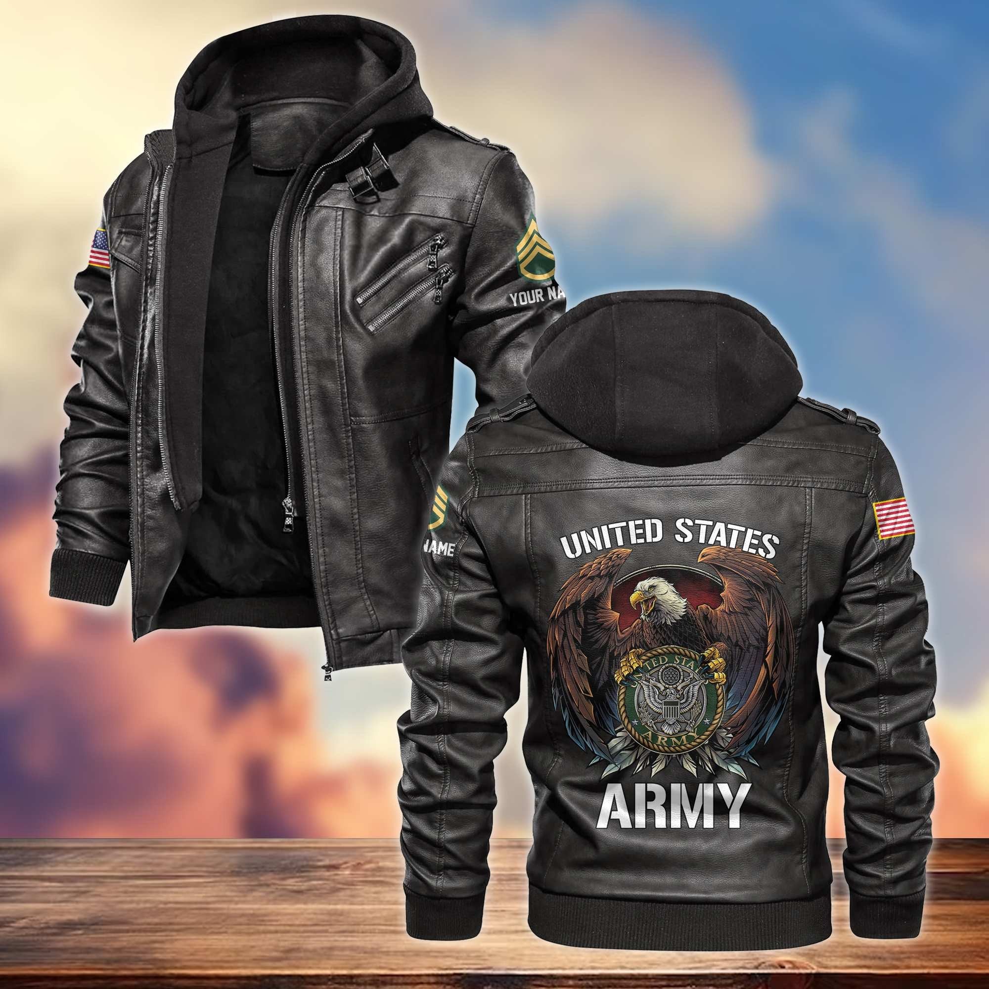 Premium US Army Leather Jacket VPVC700801, Gifts For Army Veteran