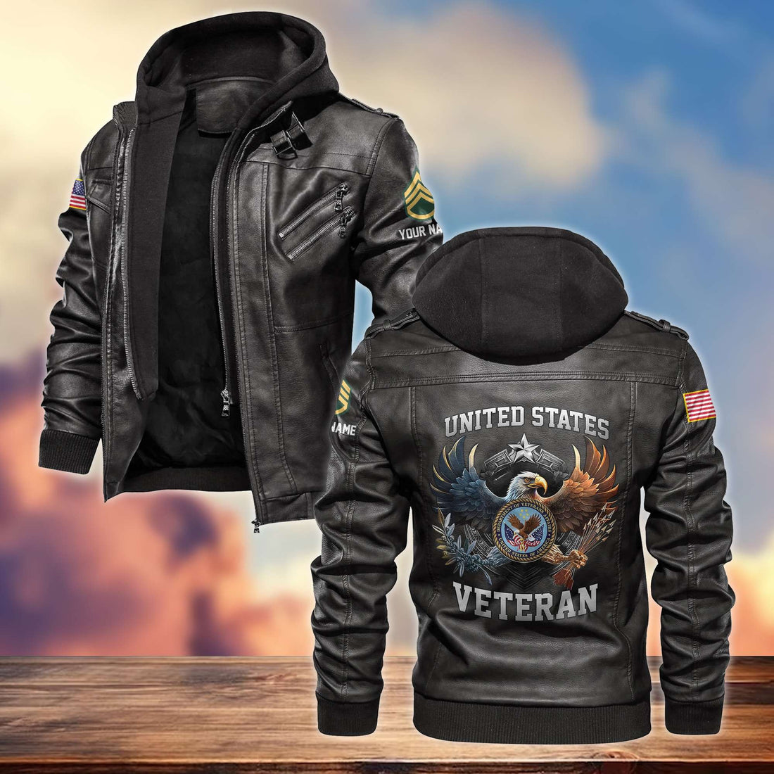 Premium Custom Name, Rank US Veterans Leather Jacket VPVC700907, Gifts For US Veterans
