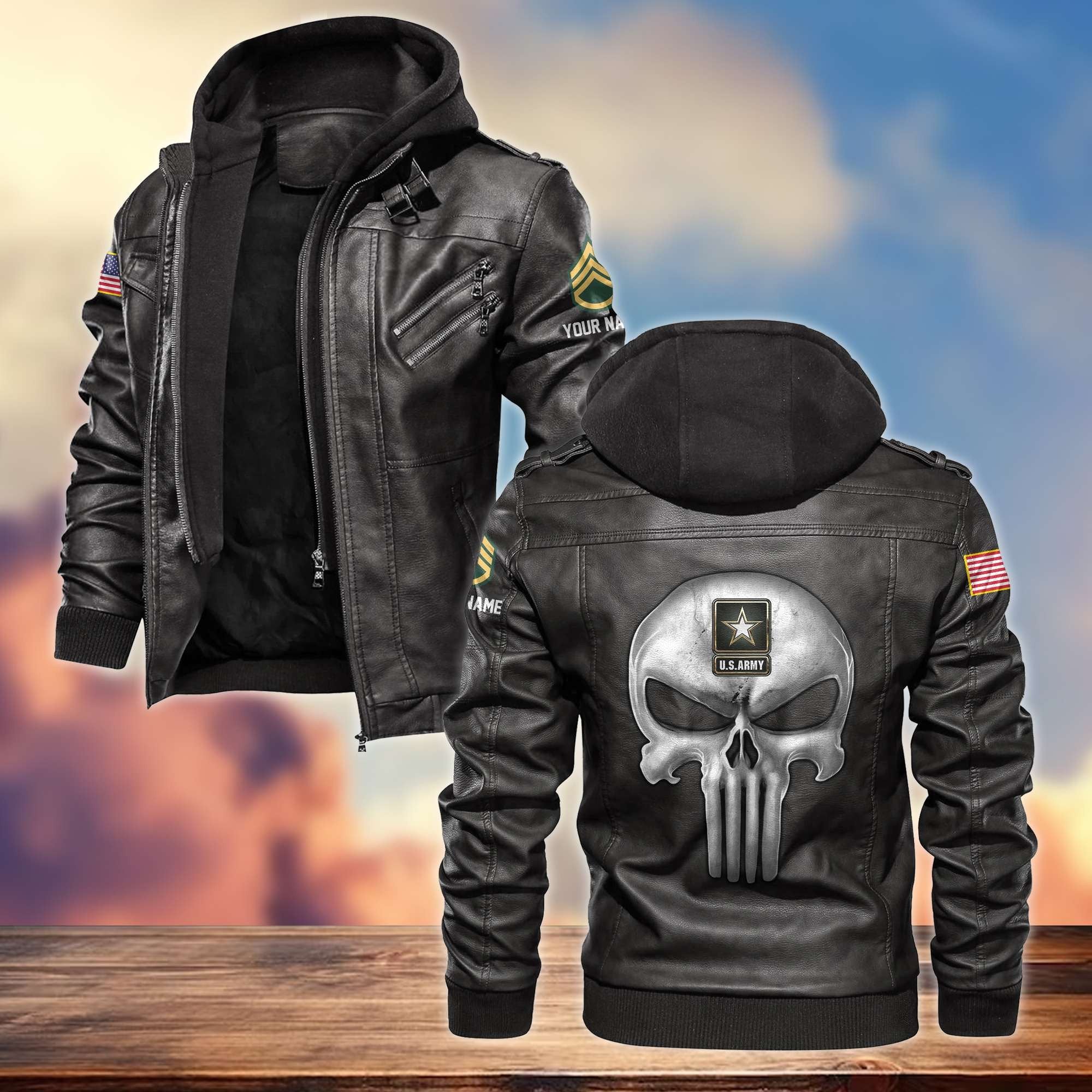 Premium US Army Leather Jacket VPVC701001, Custom Name, Rank, Gifts For Army Veteran