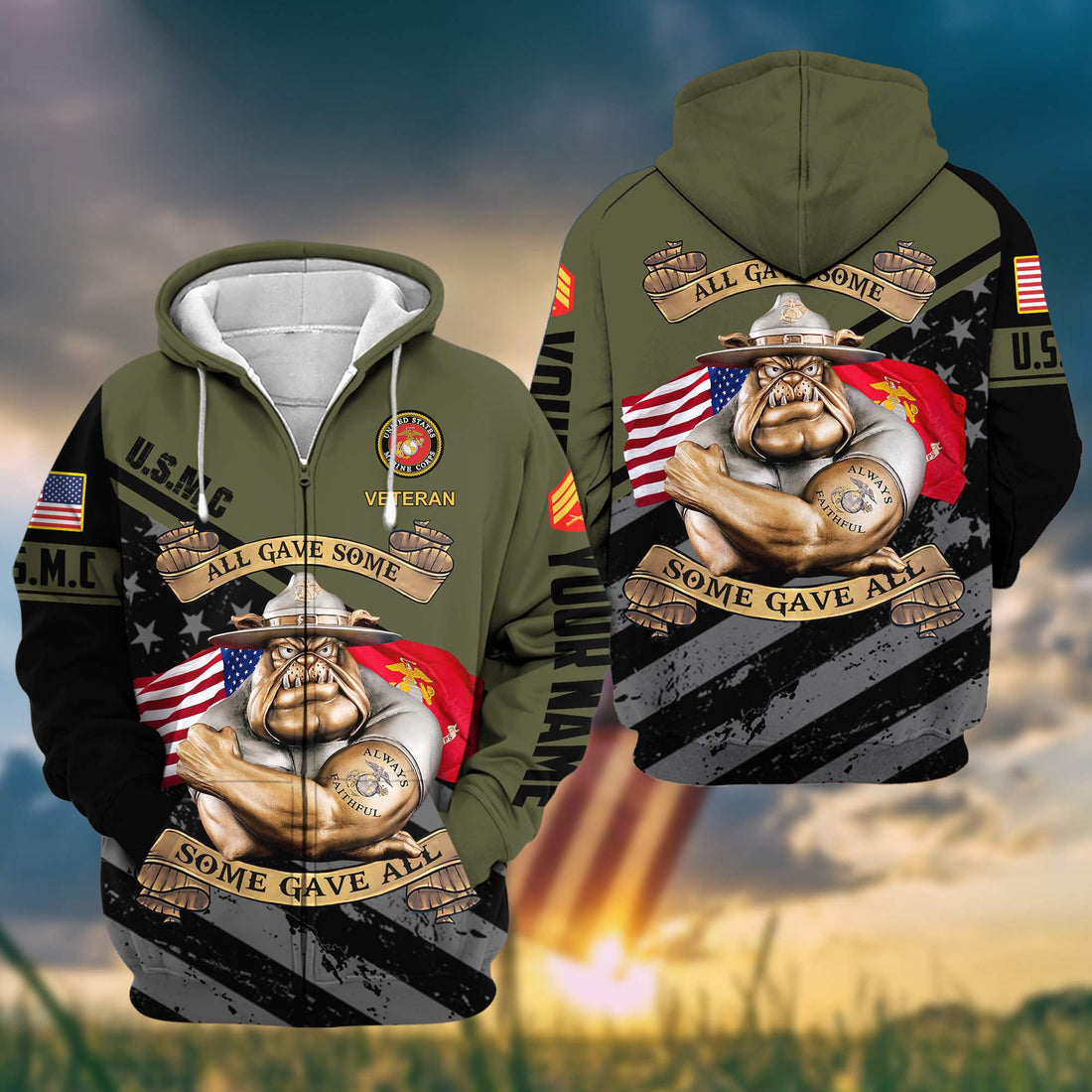 Premium USMC Zip Hoodie VPVC602031, Custom Name, Rank, Gifts For Marine Veteran