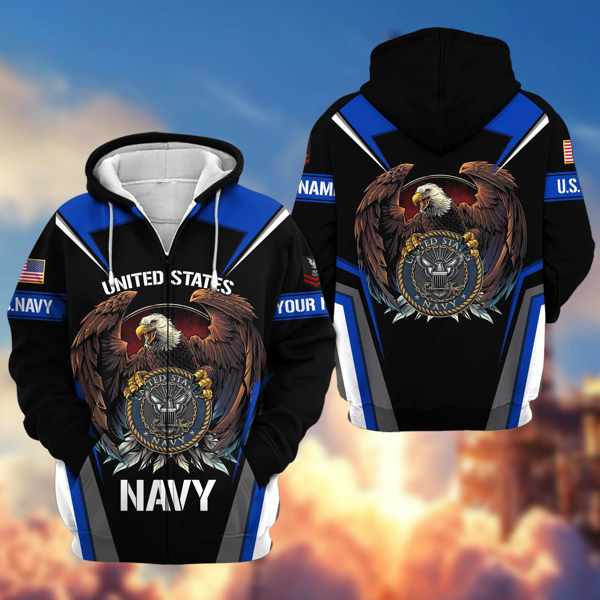 Premium US Navy Zip Hoodie VPVC601702, Custom Name, Rank, Gifts For Navy Veteran