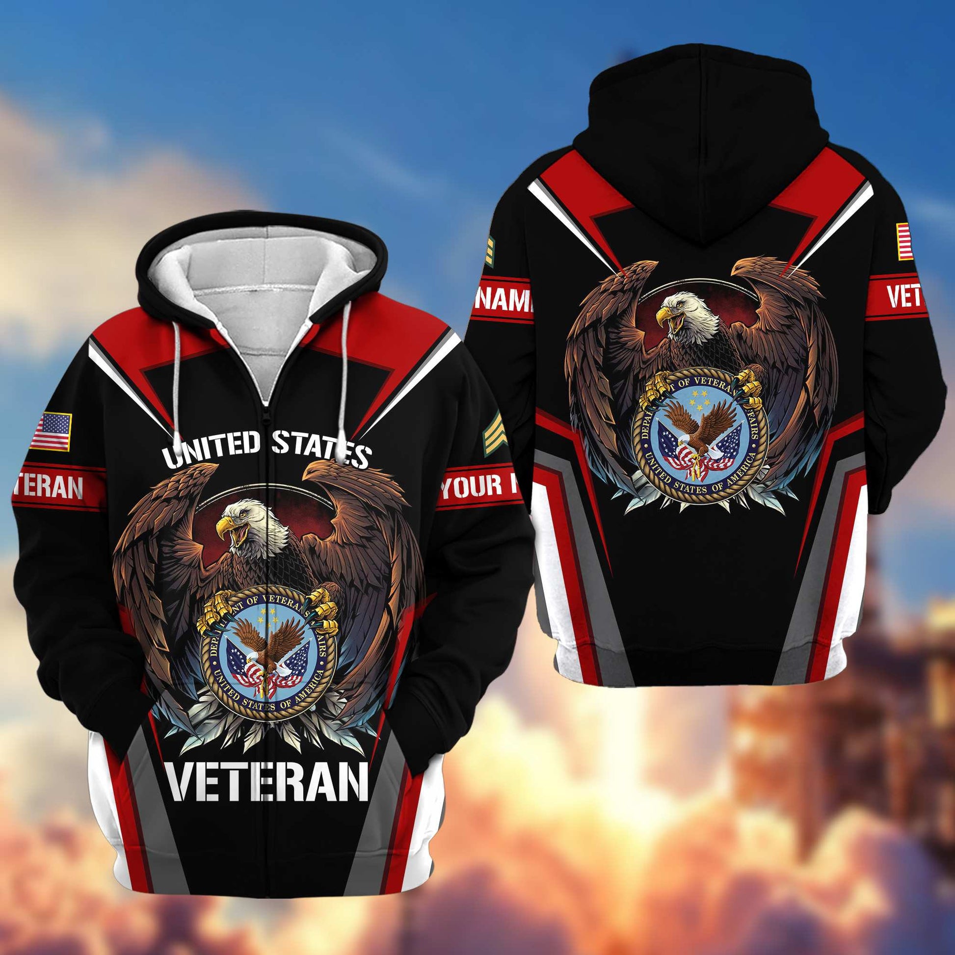 Premium US Veterans Zip Hoodie VPVC601707, Custom Name, Rank, Gifts For US Veterans