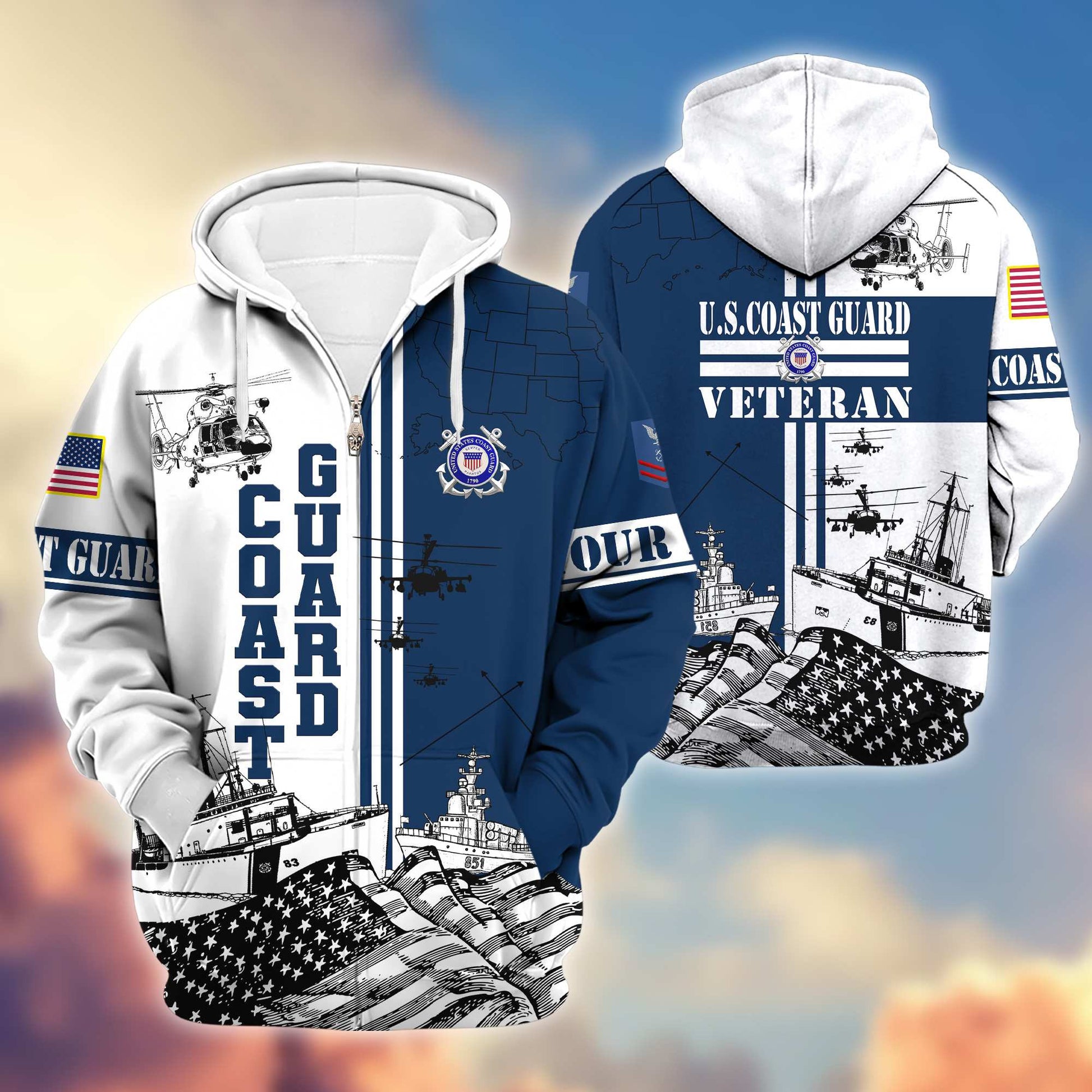 Premium USCG Zip Hoodie VPVC601005, Gifts For Coast Guard Veteran
