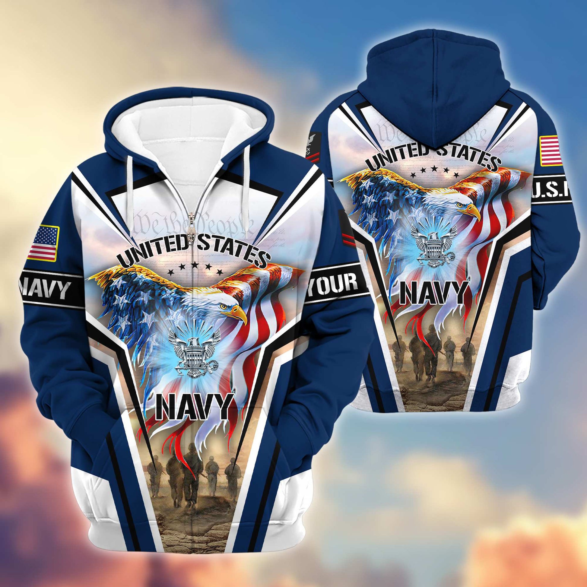 Premium US Navy Zip Hoodie VPVC600902, Custom Name, Rank, Gifts For Navy Veteran