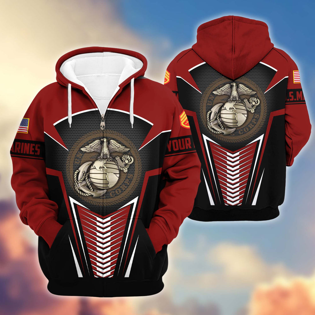 Premium USMC Zip Hoodie VPVC600803, Custom Name, Rank, Gifts For Marine Veteran