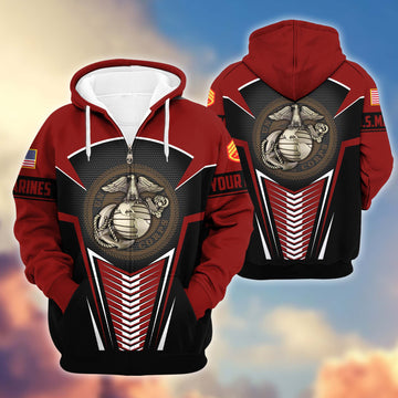 Premium USMC Zip Hoodie VPVC600803, Custom Name, Rank, Gifts For Marine Veteran